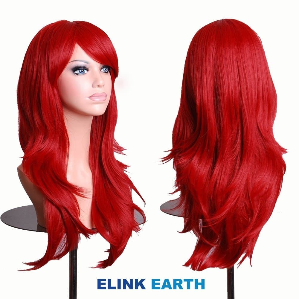 28 Inch Long Heat Resistant Big Wavy Curly Dark Red Cosplay Wig