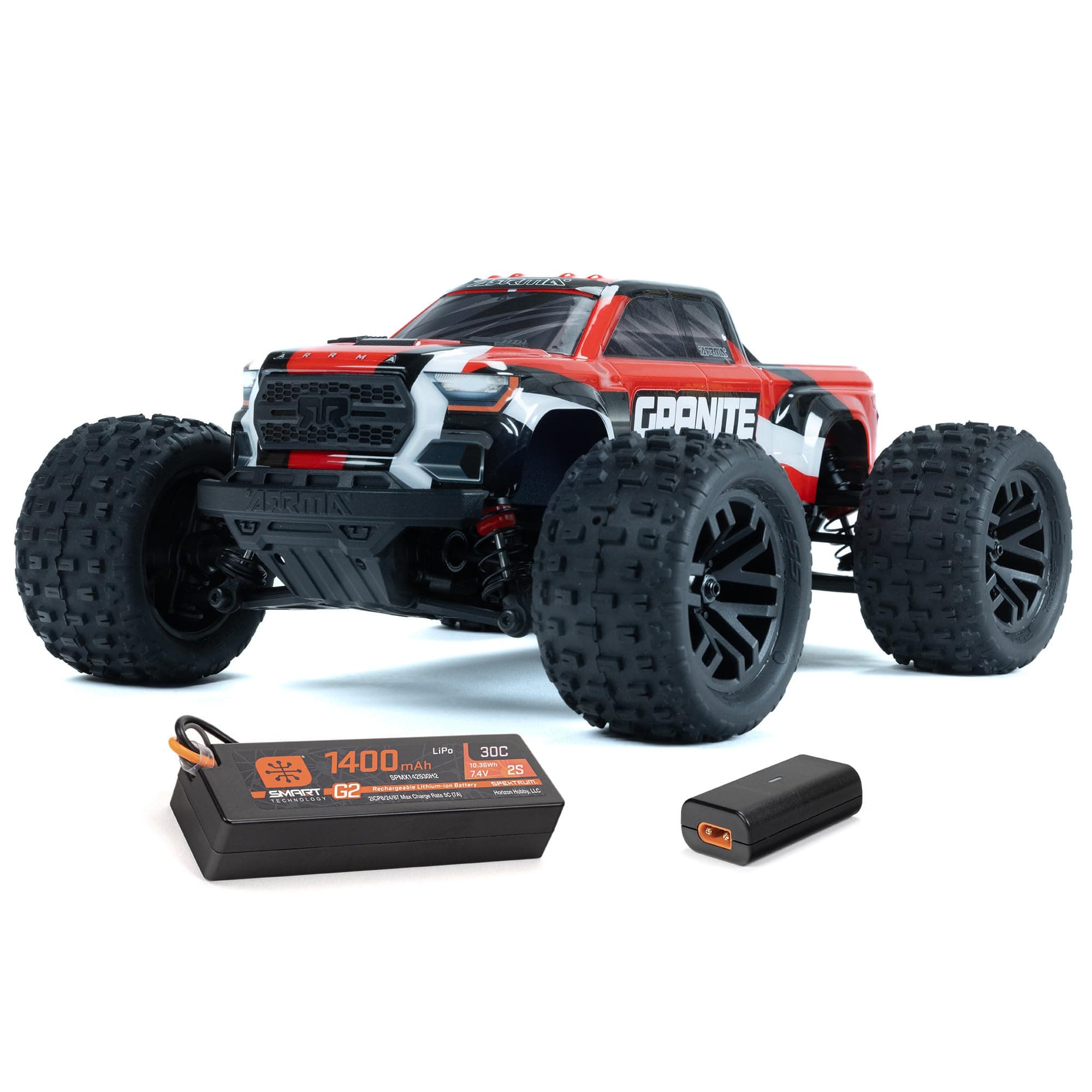 ARRMA RC Truck 1/18 Granite GROM MEGA 380 Brushed 4X4 Monster Truck RTR with Battery & Charger, Red, ARA2102T2