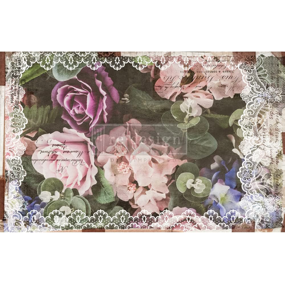 Redesign with Prima Decoupage Tissue Paper, Dark Lace Floral, 19'x30', 655350650179, Decor for Wall, Furniture, Kitchen, Living Room, Bedroom, Bathroom, Nightstands