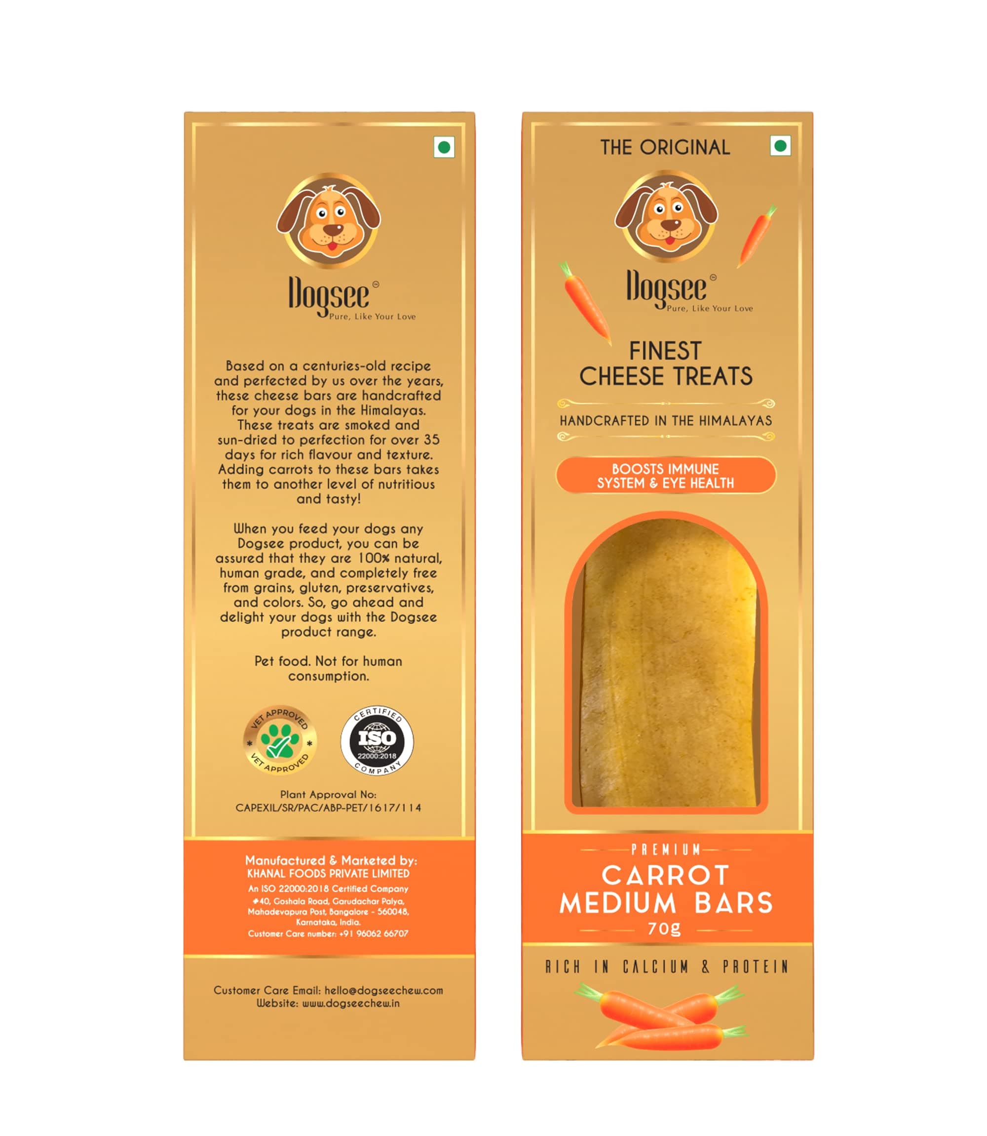Dogsee Chew Himalayan Cheese Treats for Dogs - Carrot Yak Bar | 100% Natural Himalayan Chews | Vegetarian | Smoke Dried | Gluten-Free and Long Lasting - 0.15 lb