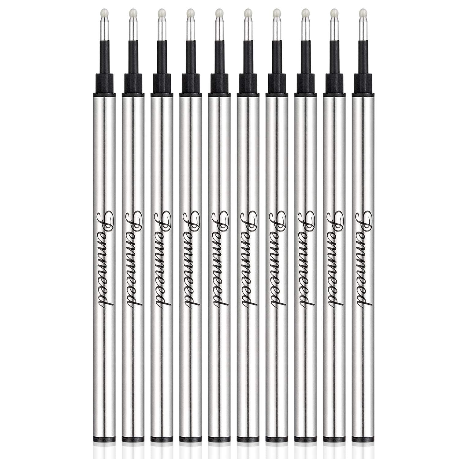 Rollerball Pen Refills Smooth Writing German Gel Ink,Parker Waterman Compatible Pen Refills Metal Standard Size Fine Point Black Ink Pack of 10 (Black)