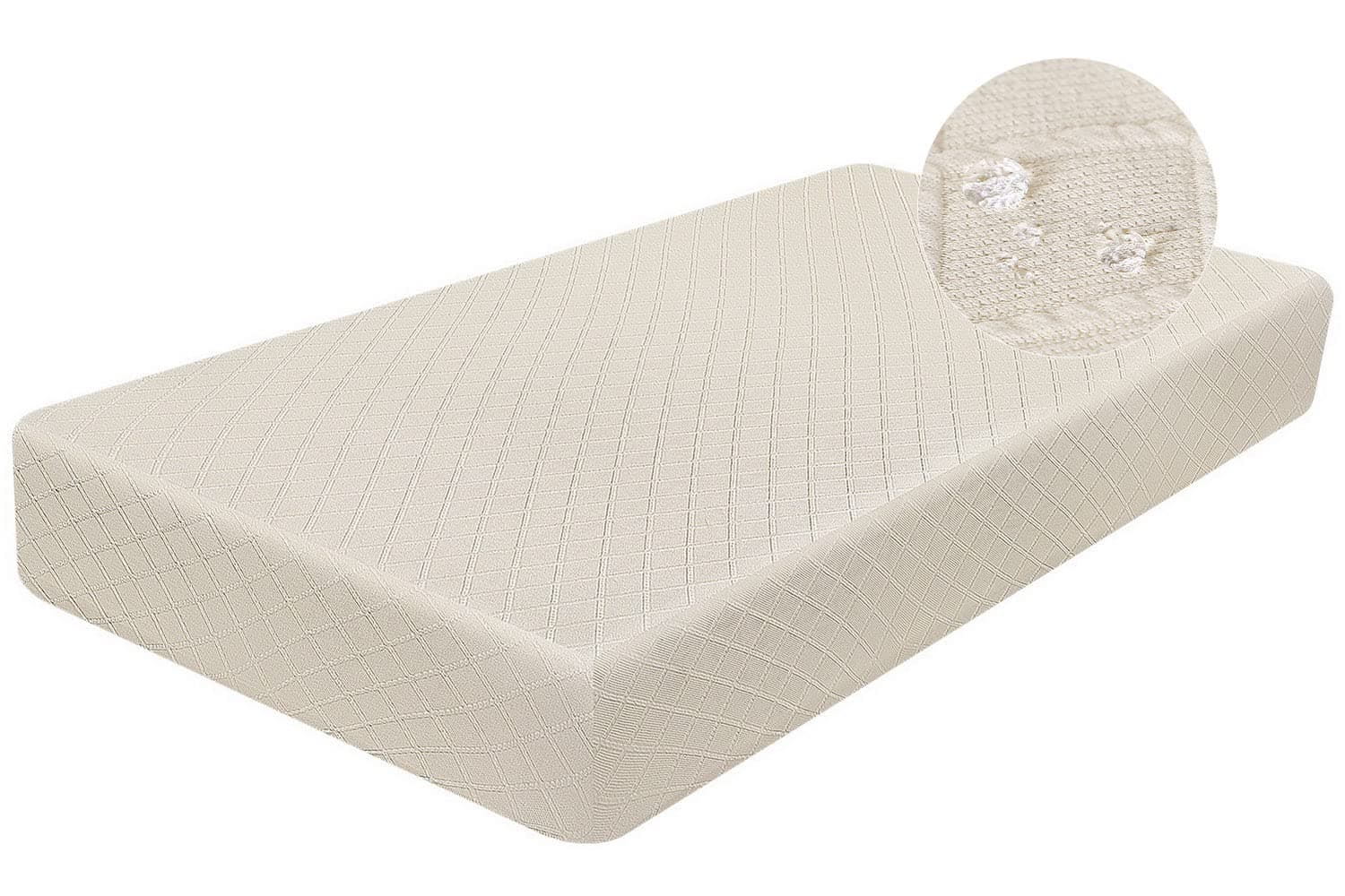 SearchI Water Repellent Sofa Couch Cushion Covers Replacement, RV Camper Dinette Seat Cushion Slipcovers Stretch Sofa Seat Cover Outdoor Furniture Protector Soft with Elastic Bottom (Beige, Large)