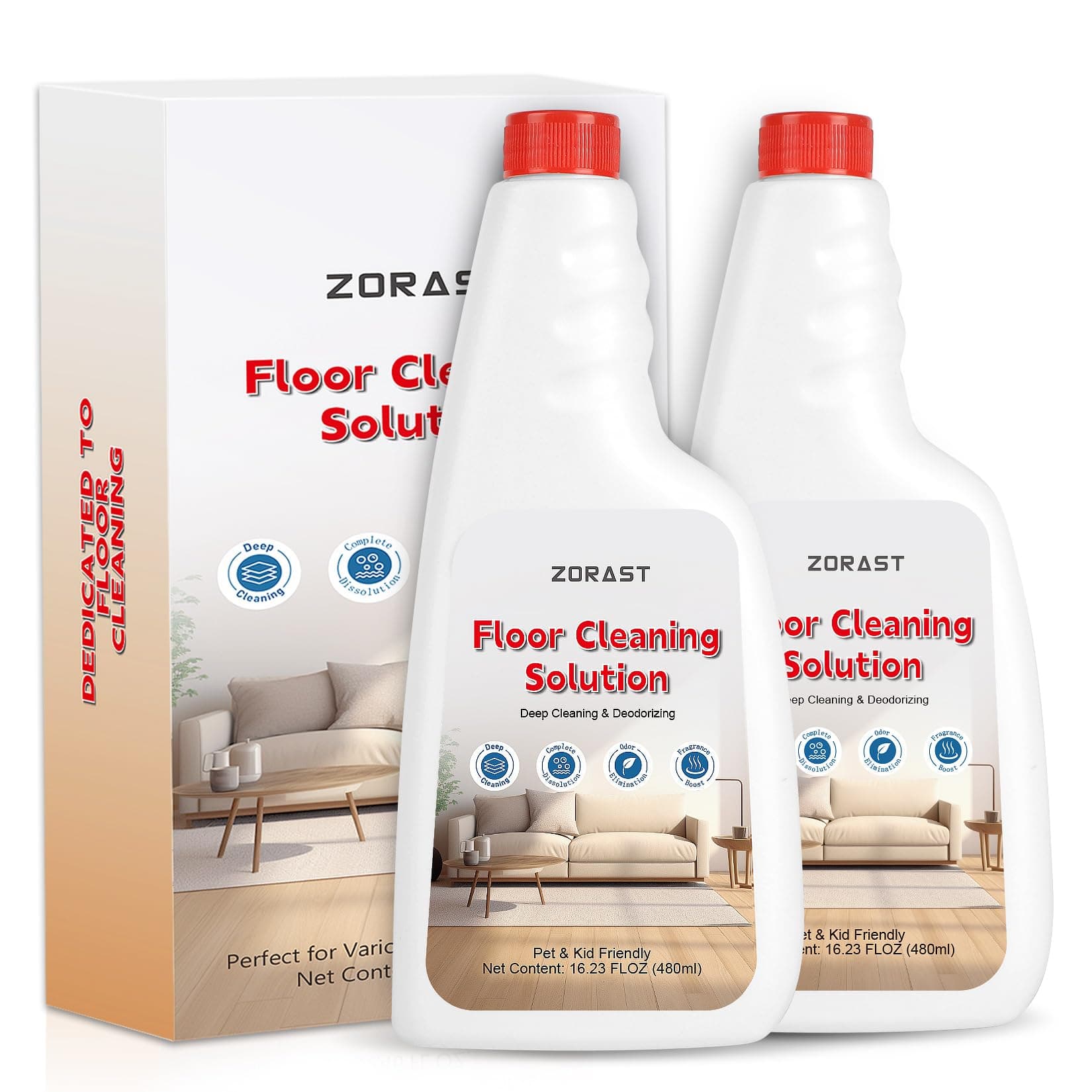 Floor Cleaning Solution, 2 x 16.2Fl OZ Bottles for Hardwood, Tile, and Vinyl Floors – Compatible with Roborock, Suitable for Wireless Wet Dry Dual-Use Vacuum Cleaners