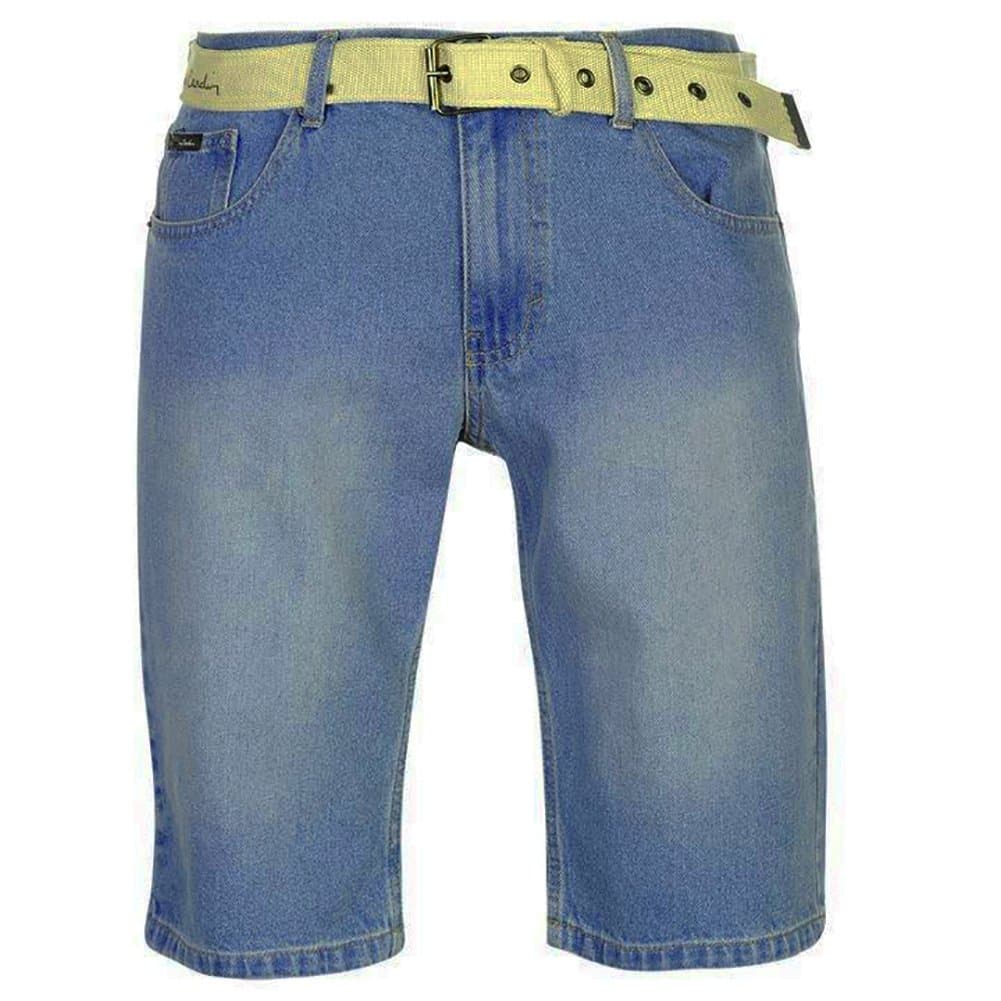 Pierre CardinMens New Season Denim Knee Length Shorts with Canvas Woven Belt (XL, Light Wash)