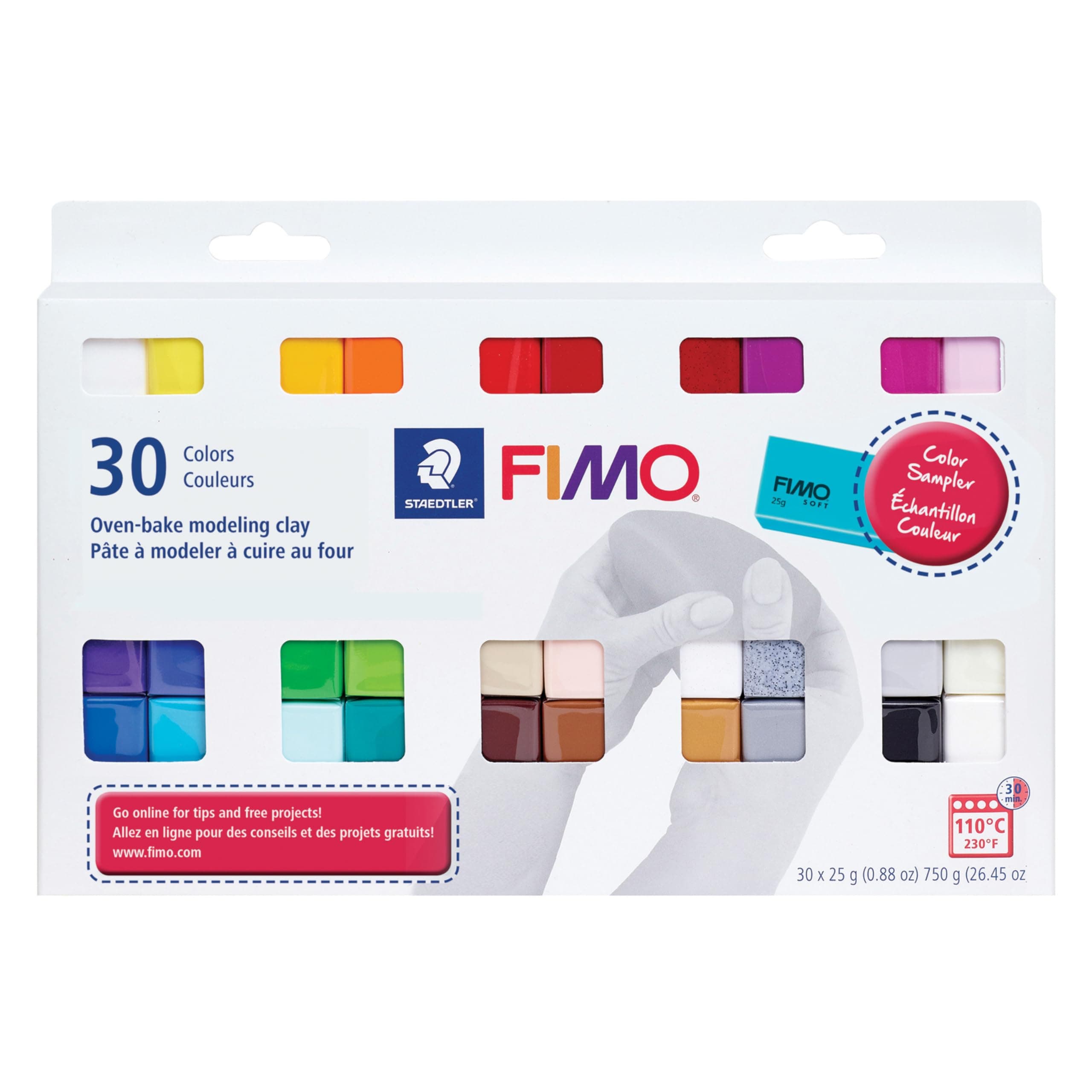 Staedtler FIMO Soft Polymer Clay - Oven Bake Clay for Jewelry, Sculpting, Crafting, 30 Pieces, Assorted Colors, 8023 C30