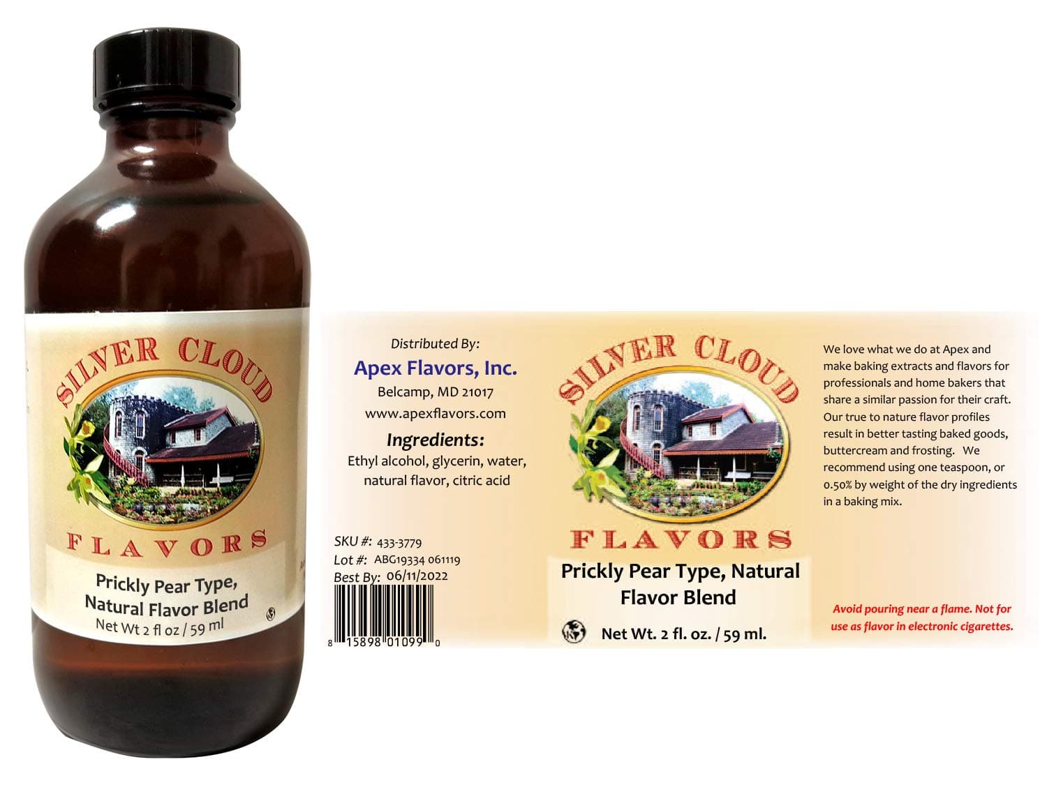 Prickly Pear Type Extract, Natural Flavor Blend - 2 fl. oz. glass bottle