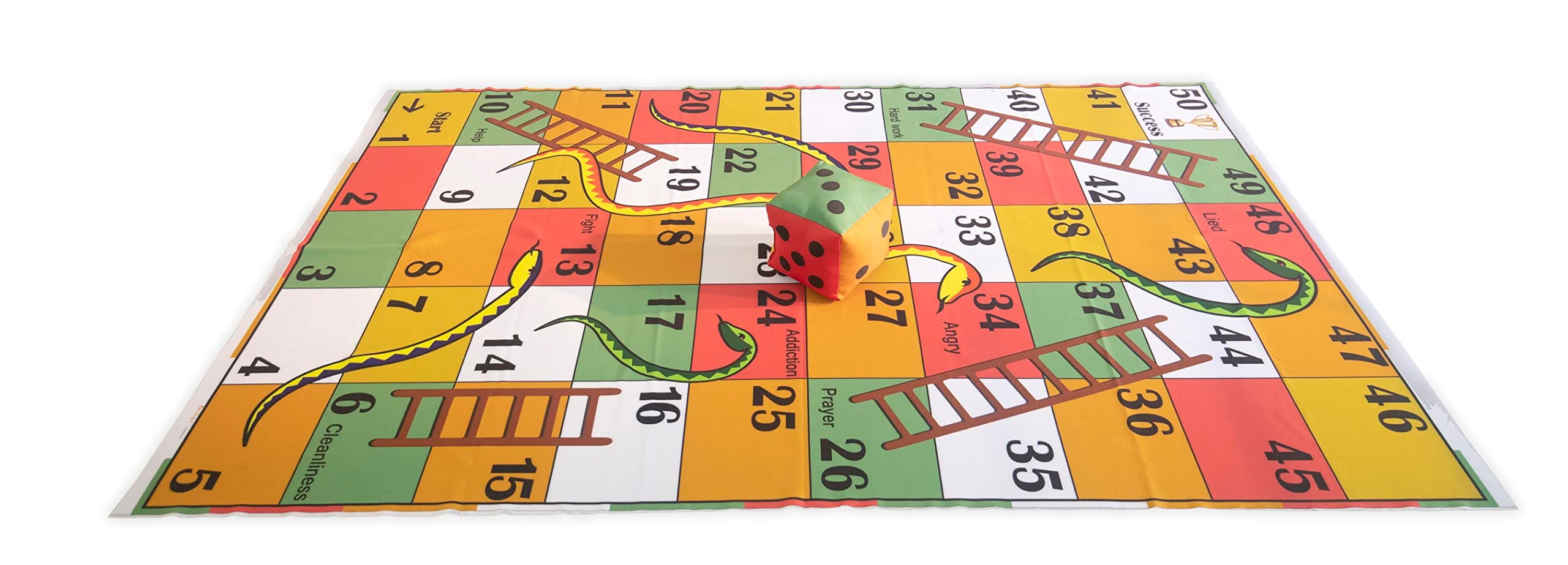 Adult Giant Outdoor Snakes & Ladders Lifesize Floor Game Mat With Jumbo Dice|Jumbo Play Floor Games|5 X 7 Feet