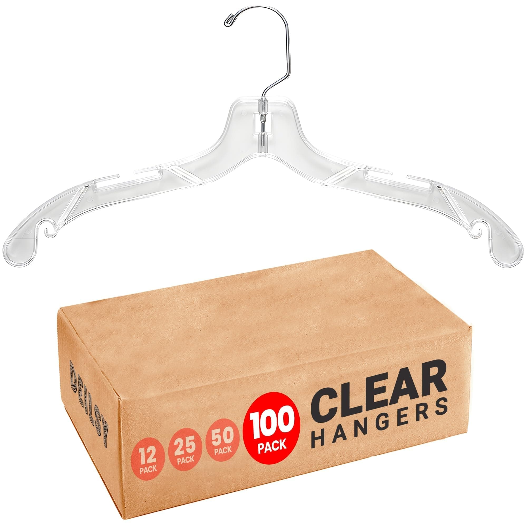 Clear Plastic Hangers 100 Pack - Durable Clothes Hanger for Wardrobe Organization, Essential Plastic Hanger for Garments, Versatile Coat Hangers for Home and Retail Use
