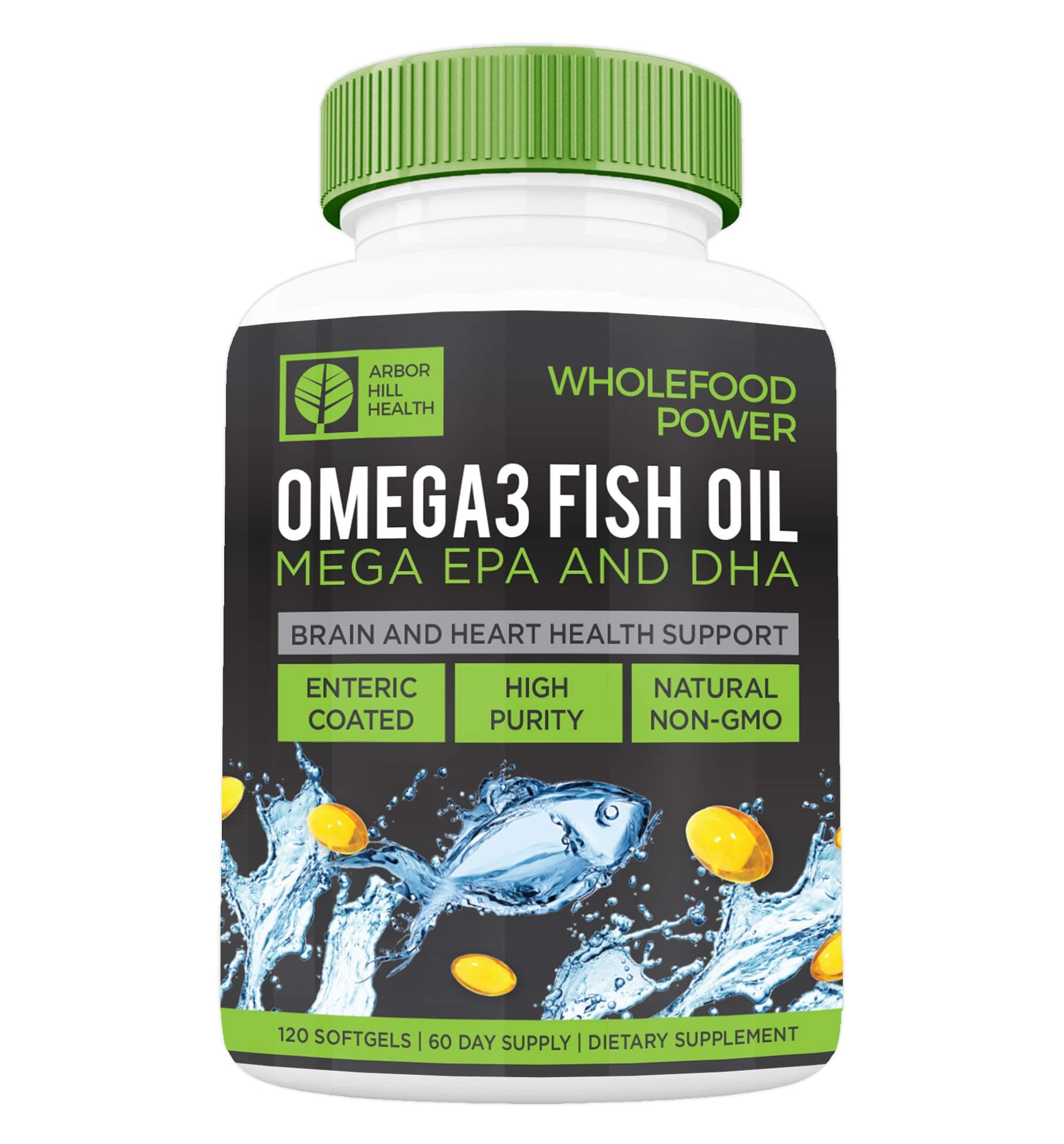 Wholefood Power Omega 3 Fish Oil | Non-GMO | 120 Capsules of Triple Strength, Burpless, EPA/DHA Packed Softgels Made in The USA | Two Month Supply