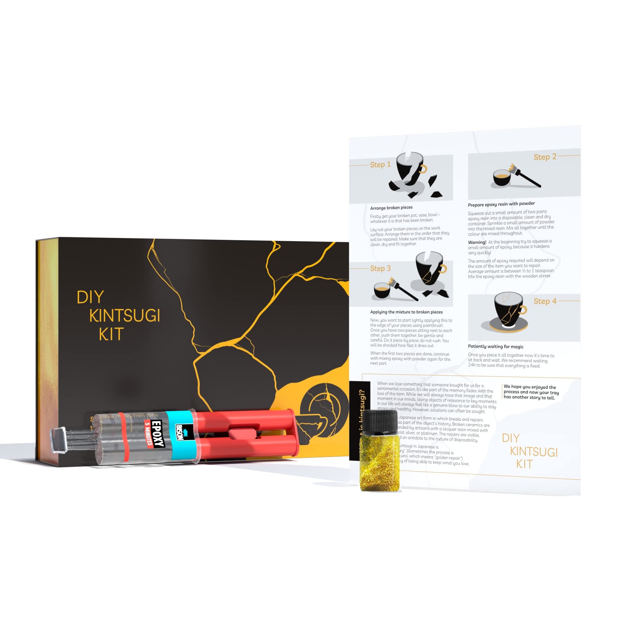 DIY KINTSUGI KIT Repair Your Pottery with Powder Glue, Ceramic Repair kit Japanese kintsugi Repair Starter kit Perfect for Beginners and for Gift idea