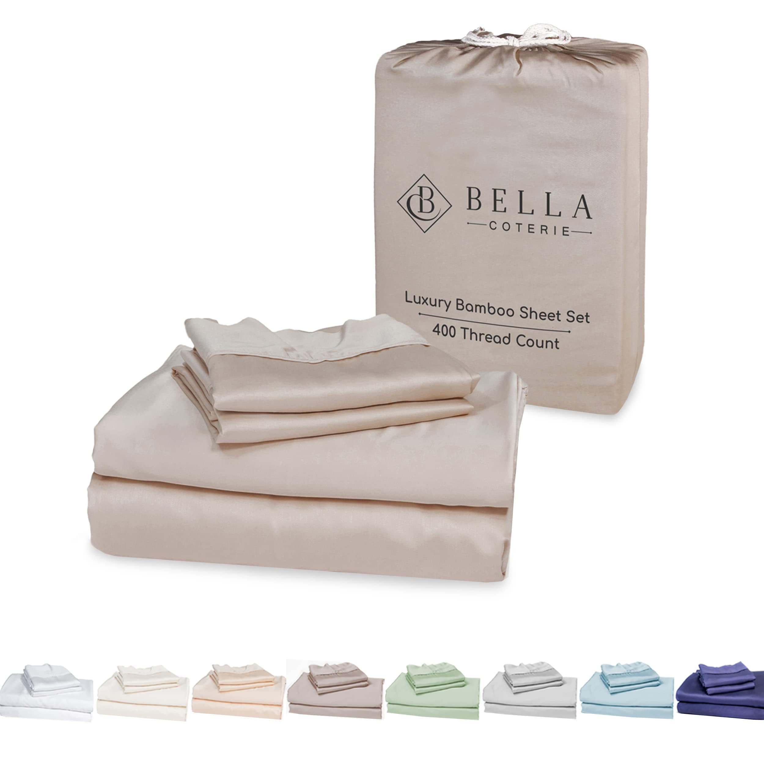 Bella Coterie Luxury Queen Size Bamboo Sheet Set | Organically Grown | Ultra Soft | Cooling for Hot Sleepers | 18" Deep Pocket | Viscose Made from Bamboo [Dune]OEKO-TEX STANDARD 100