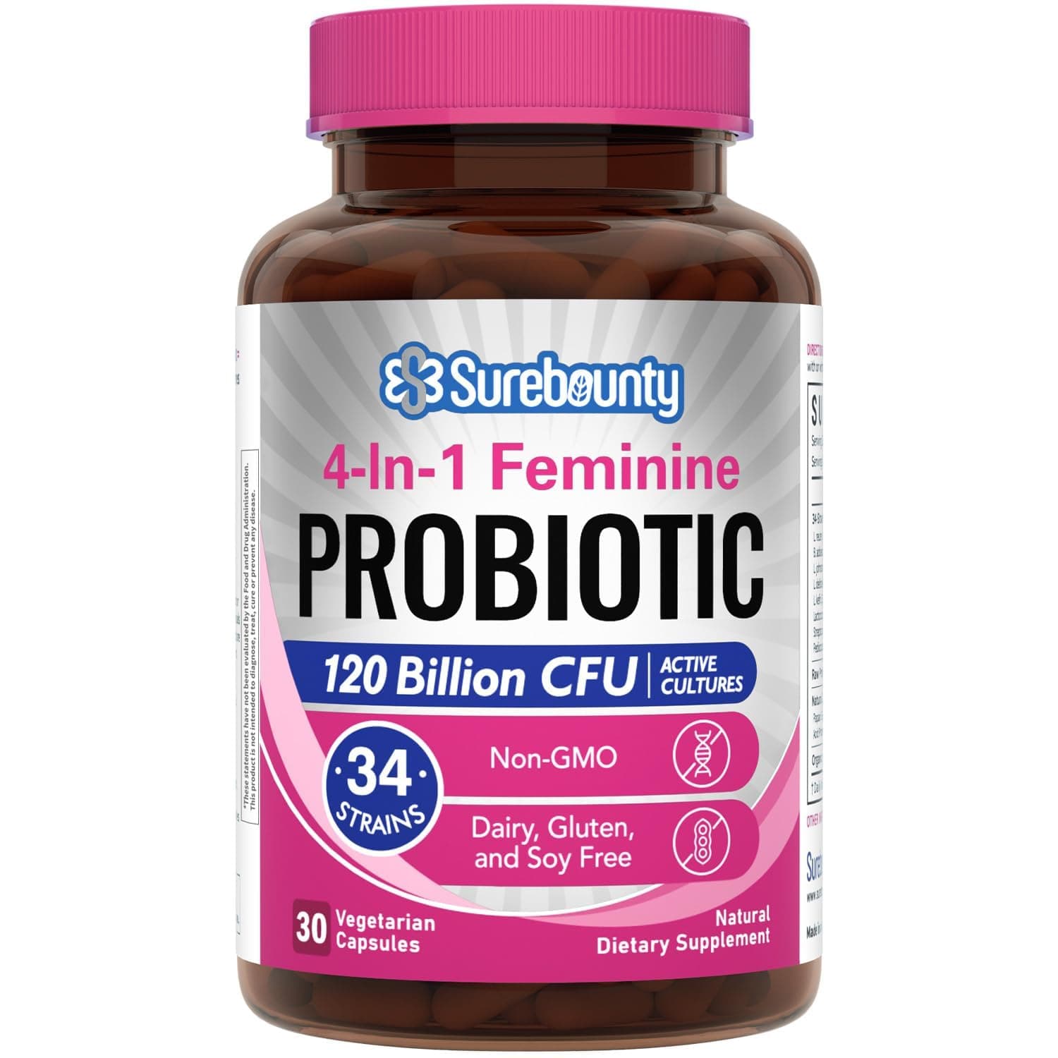 Probiotics for Women, 120 Billion CFU 34 Strains, Prebiotics, Digestive Enzymes, Cranberry, 4-in-1 Feminine Probiotic, Digestive, Vaginal, Immune Support, 30ct