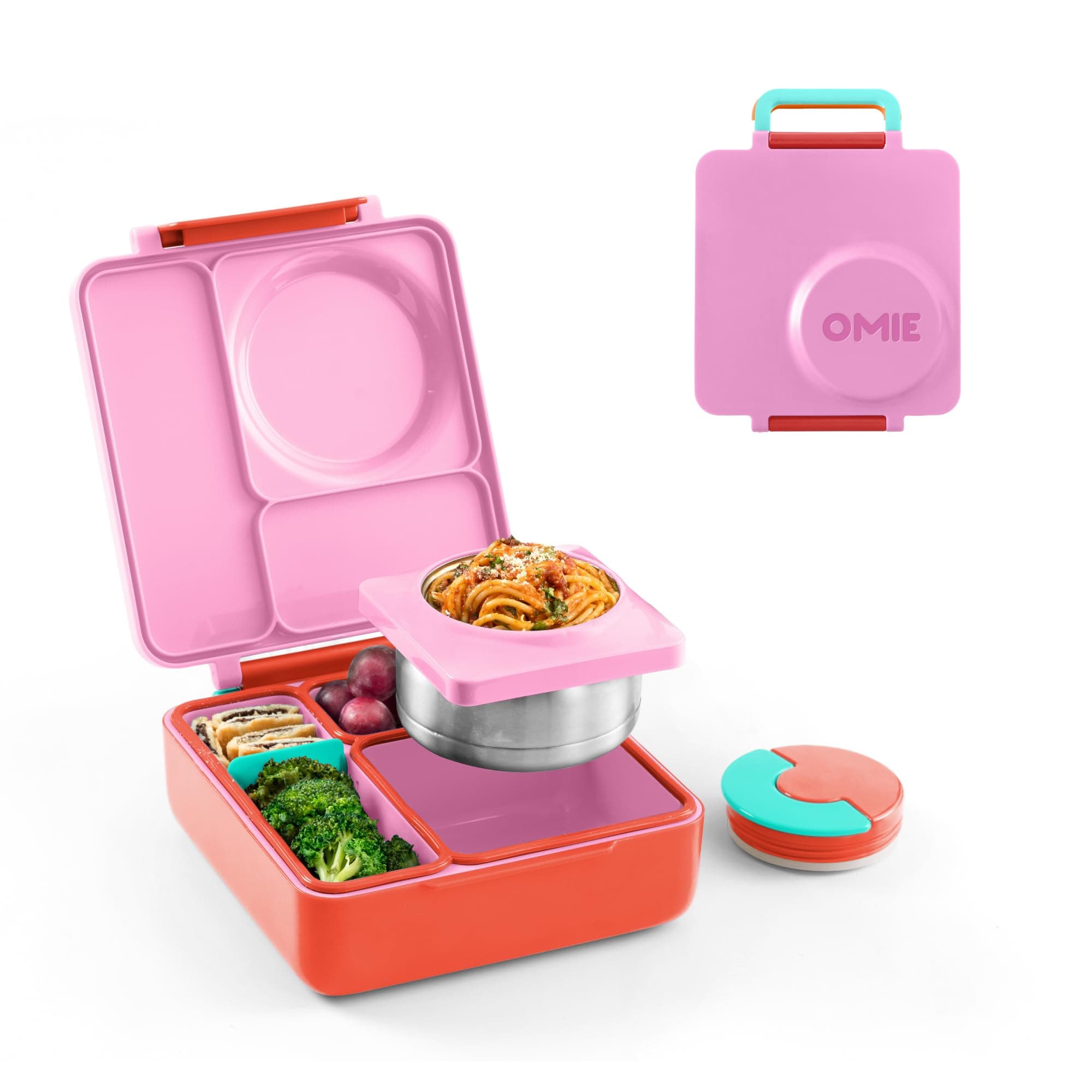 B8983 OmieBox Kids Bento Lunch Box, Stainless Steel Bowl, Pink Berry