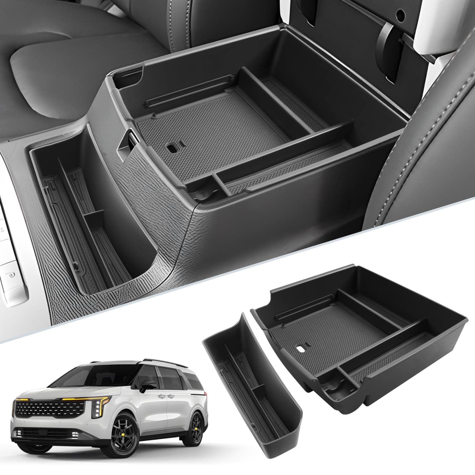 SKTU 2Pack for 2025 2026 Kia Carnival Center Console Organizer for 2025 2026 Kia Carnival Console Tray 2025 2026 Carnival Front Tray Kia Carnival 2025 2026 Accessories Insert Glove Pallet Organizer