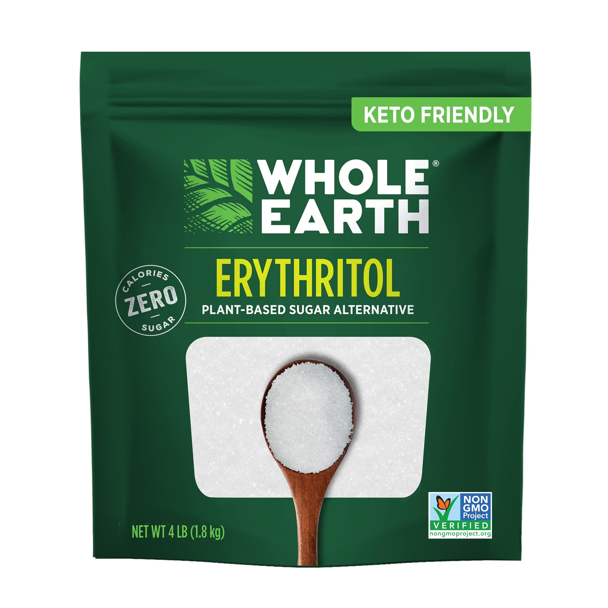 Whole Earth Sweetener Co. 100% Erythritol, 4 pound pouch (1815) natural Sugar Alternative, baking sugar substitute, zero calorie sweetner,Glutin free sweetner.-1.8 kg (Pack of 1)