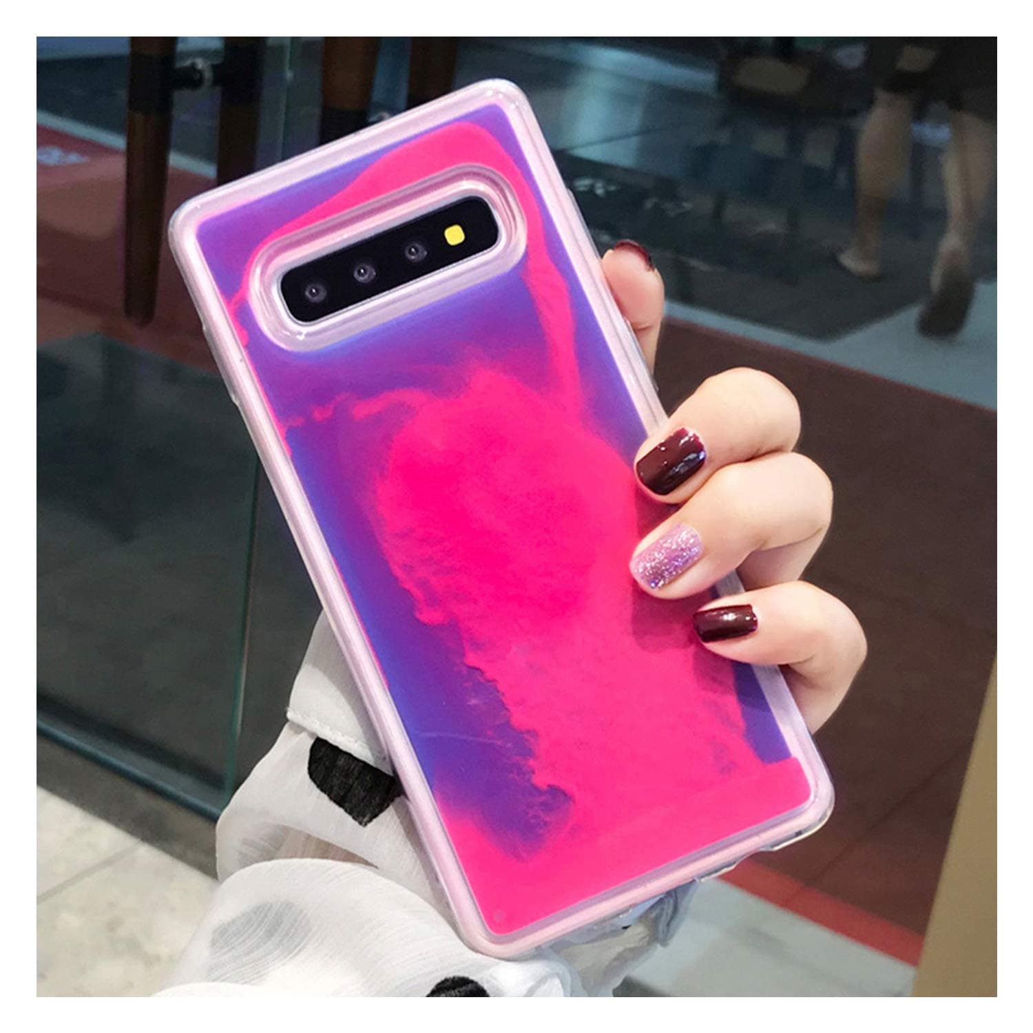 Luminous Neon Sand Cover Glow in The Dark Liquid Glitter Quicksand Cases,for Samsung S10 Plus,Pink