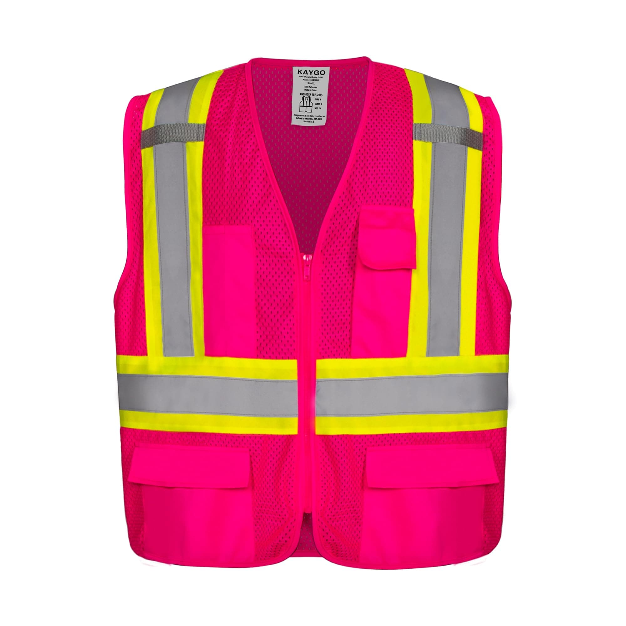Safety Vest with Pockets - High Visibility Reflective Vest ANSI Class 2 Construction Vest