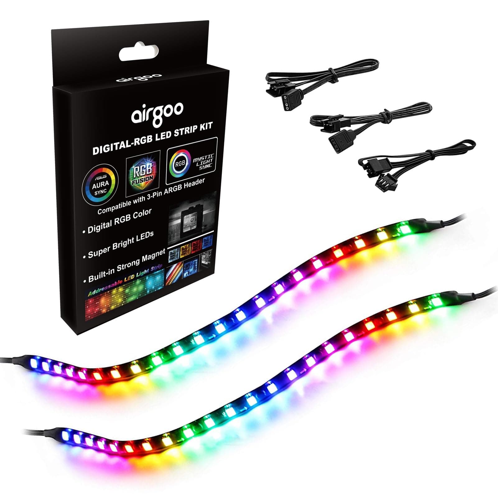 Addressable RGB PC LED Strip, 13.78 x 0.39 x 0.12 inches Clear Silicone Covering, for 5V 3-pin argb Header or AG-DRGB16 SignalRGB Controller(Not Included), Built-in Magnets, Easy to Install