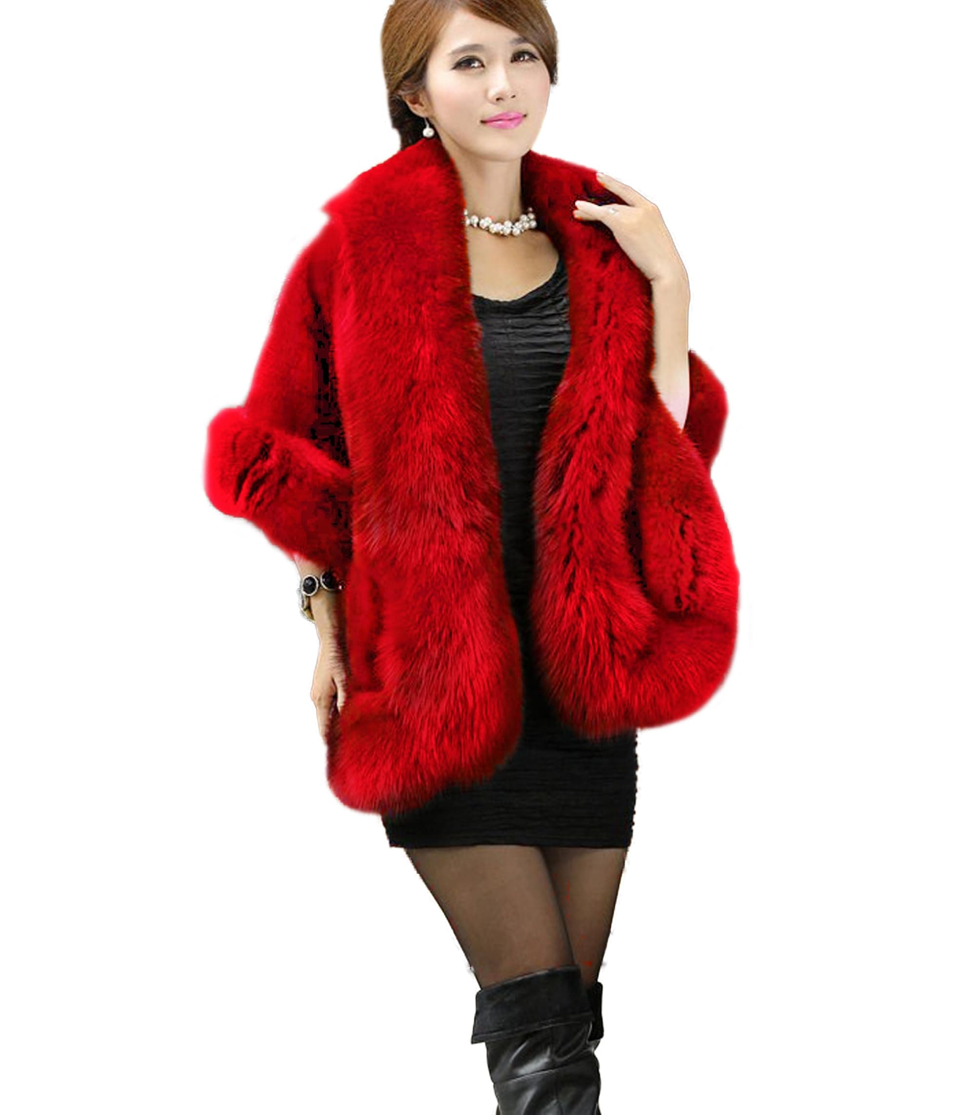 ELFJOY Women Faux Fur Coat Winter Faux Fur Wrap Soft Versatile Outwear Wedding Bride Cloak Cape for Evening Party