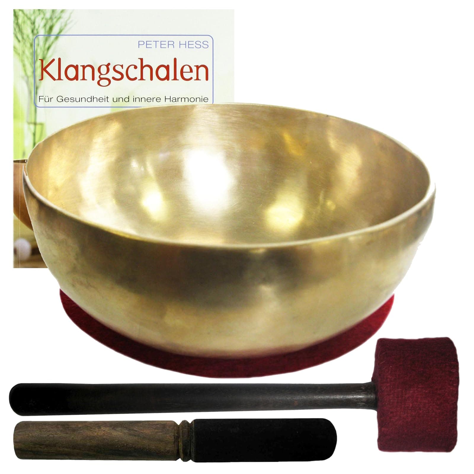 Peter Hess Singing Bowl Nepal Himalaya Singing Massage Set with Four Pieces and Book | Frequency Response: Giant Therapy Singing Bowl | Approx. 9 10 kg Approx. 48 – 50 cm diameter # 70042 | with Cushion/Leather Clapper and Book.