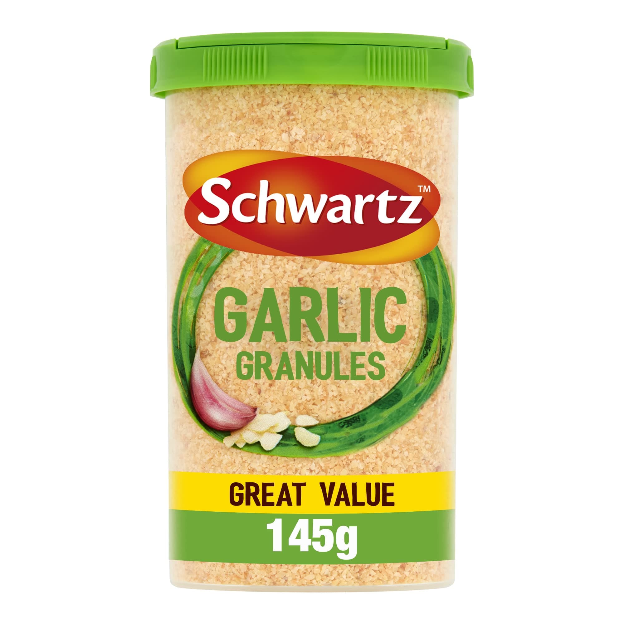 Schwartz Garlic Granules Drum 145 G | Ground from Whole Dried Cloves | Full-bodied Flavour and Aroma | Rich & Flavourful Taste | Perfect for Bolognese, Pasta Sauces, Pizza & Stir Fry