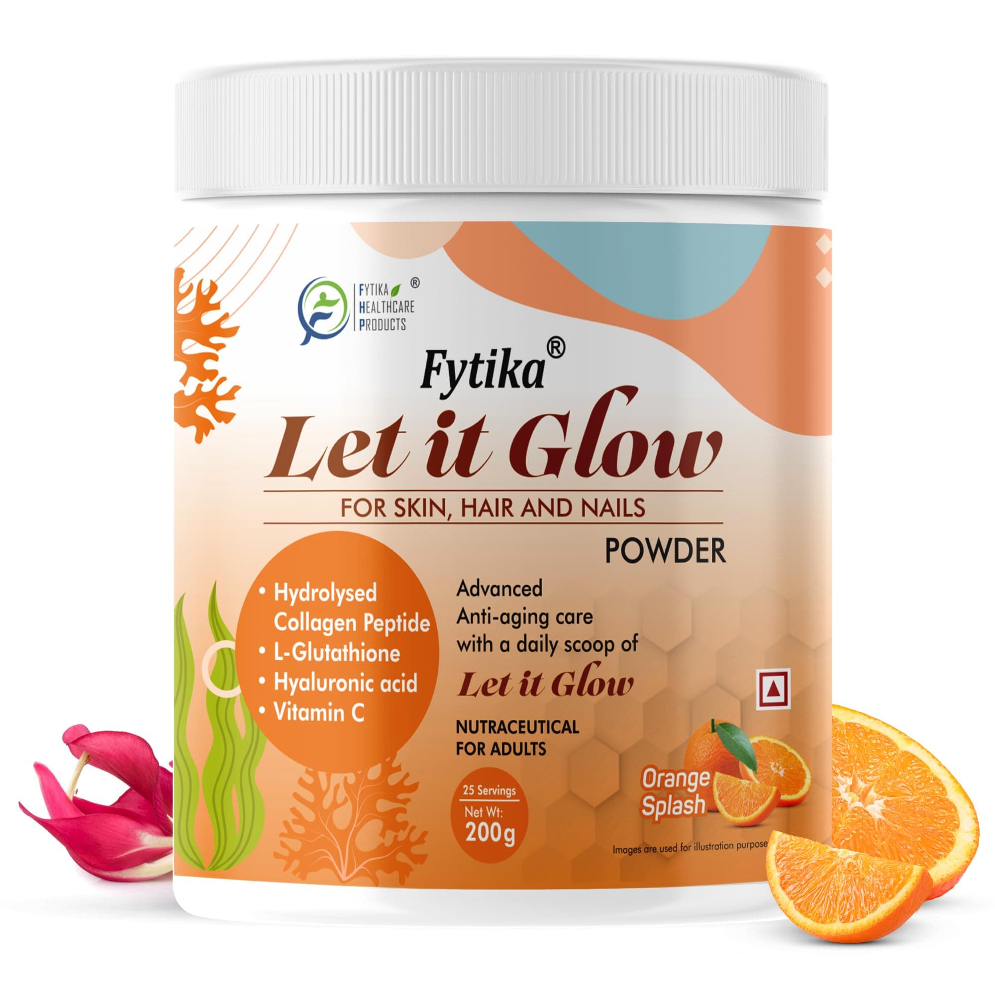 Let It Glow 200G (Orange, Pack of 1) Marine Collagen Supplement for Men & Women|L- Glutathione, Vitamin C, Sesbania Agati Extract|Promotes Healthy Skin, Hairs and Nails