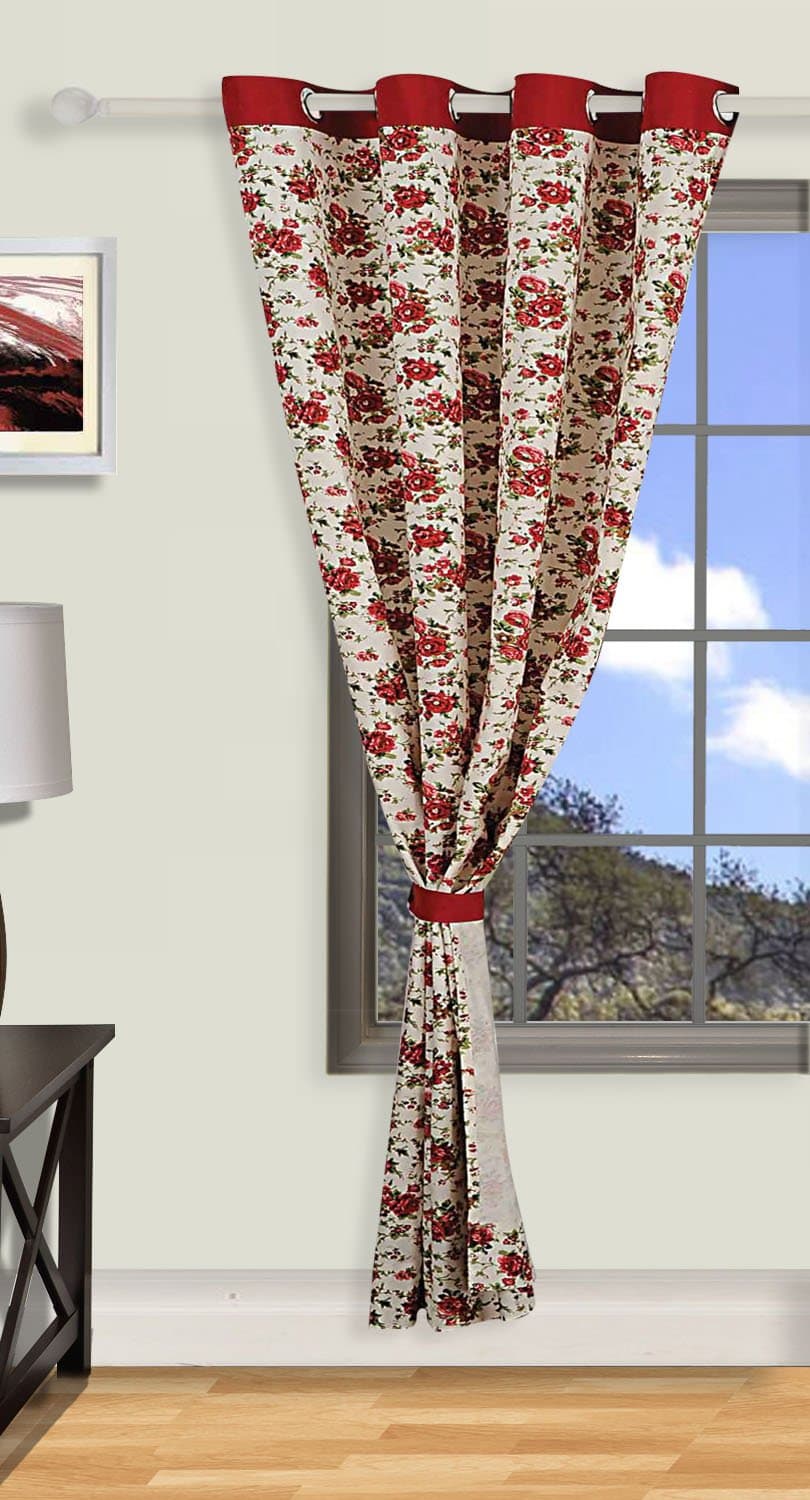 Swayam Printed Eyelit Window Curtain, red, Window - 5 feet (CURW-6904)