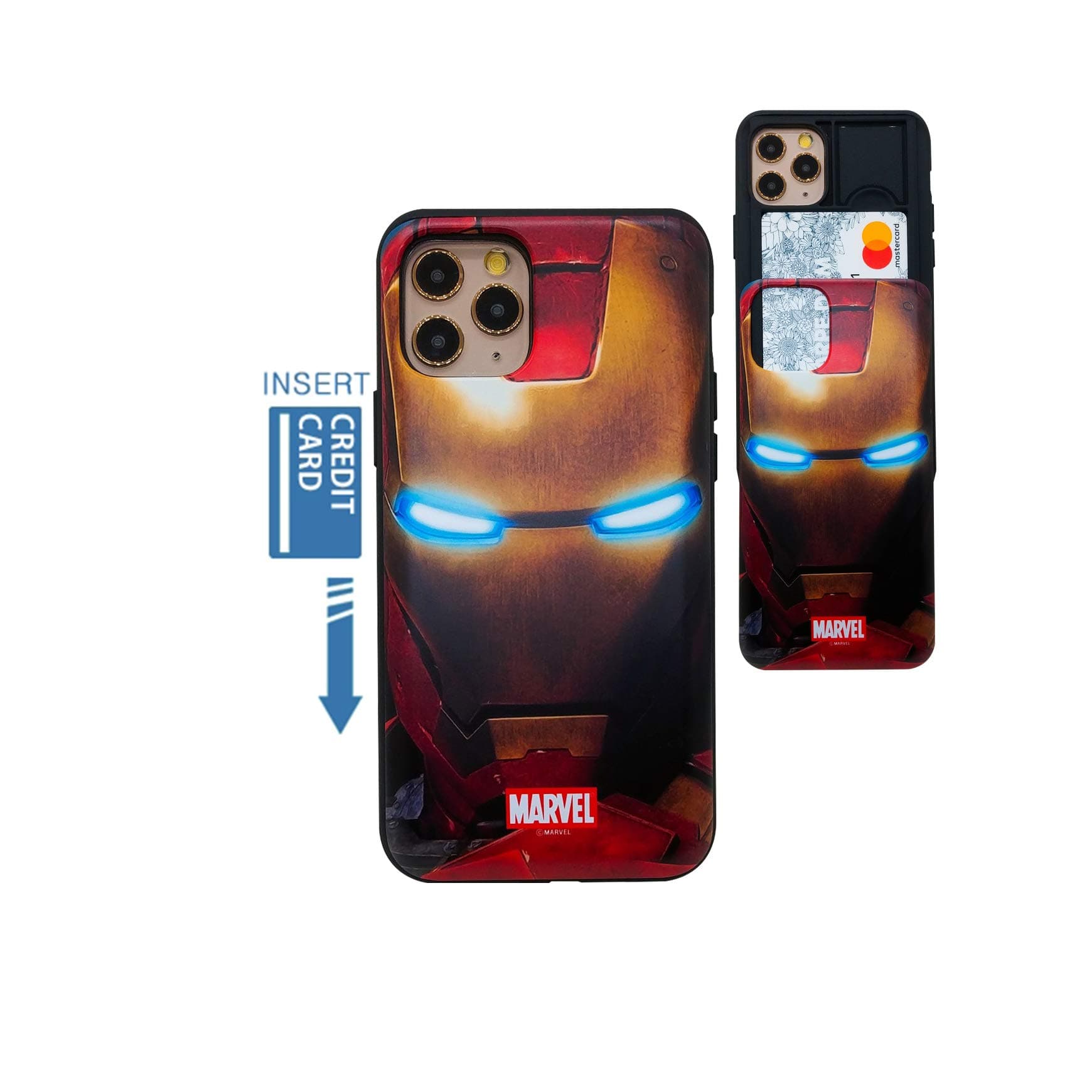 [iPhone 11 Pro Wallet Case] KUBRICK Card Holder Slide Cover Bumper Phone Case Dual Layer Protection Super Heroes UV Printing (Iron Man)