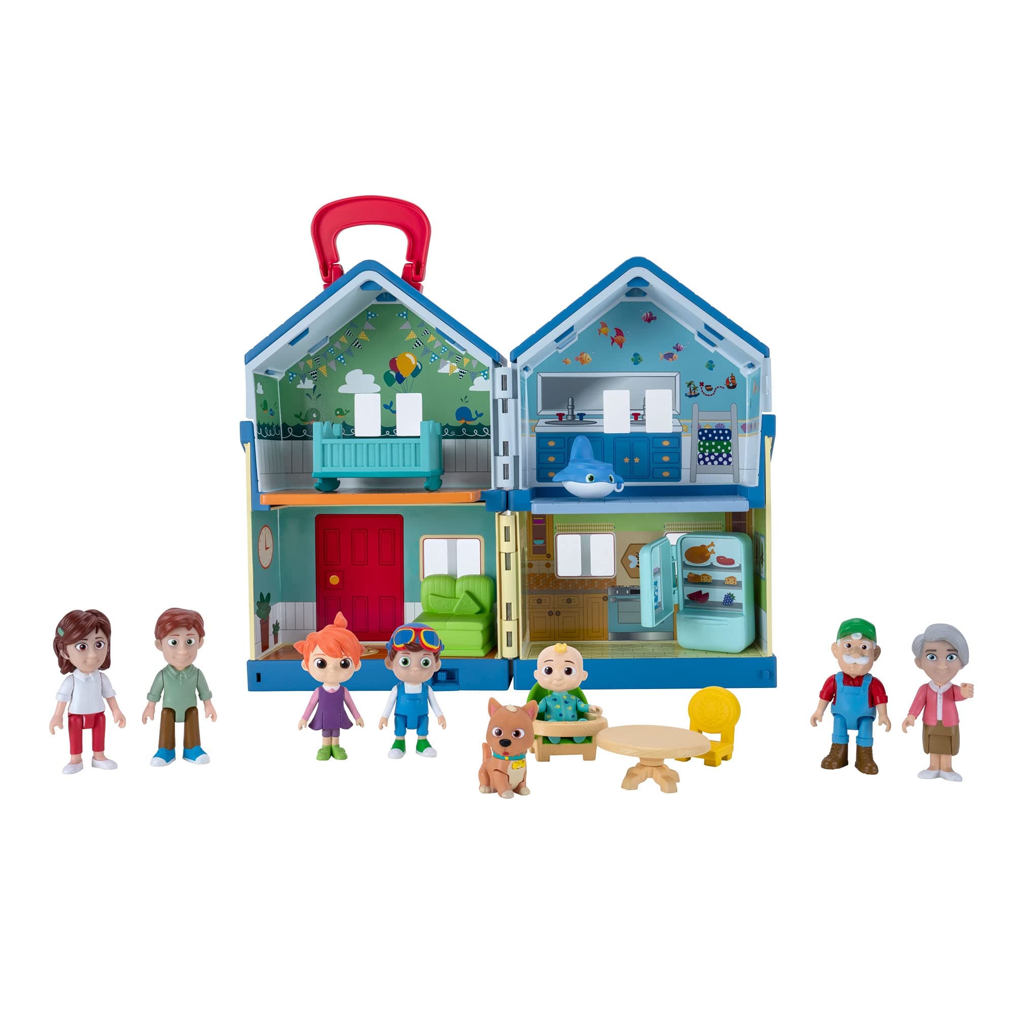 Deluxe Family House Playset with Music and Sounds - Includes JJ, Family, Friends, Shark Potty, Crib, Sofa, Chair, High Chair, Dining Room Table, Fridge, Activity Sheet - Amazon Exclusive