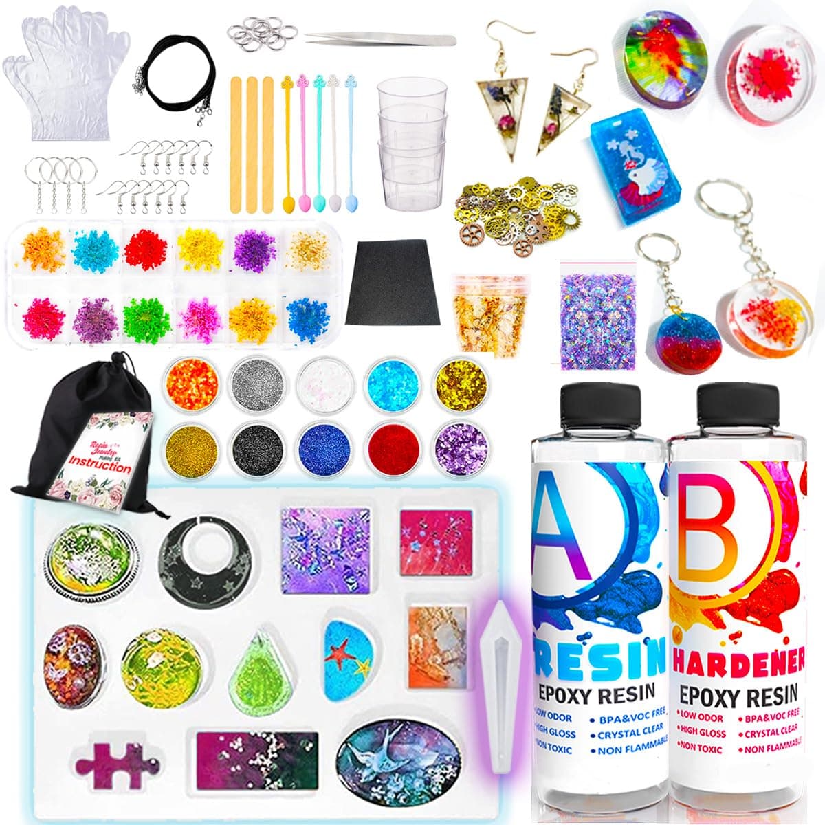 Goody King Resin Jewelry Making Kit for Beginners with Molds and Resin Making Supplies - Silicone Casting Tools Set and Clear Epoxy Resin Kits for DIY Craft Christmas Gifts for Kids & Adults