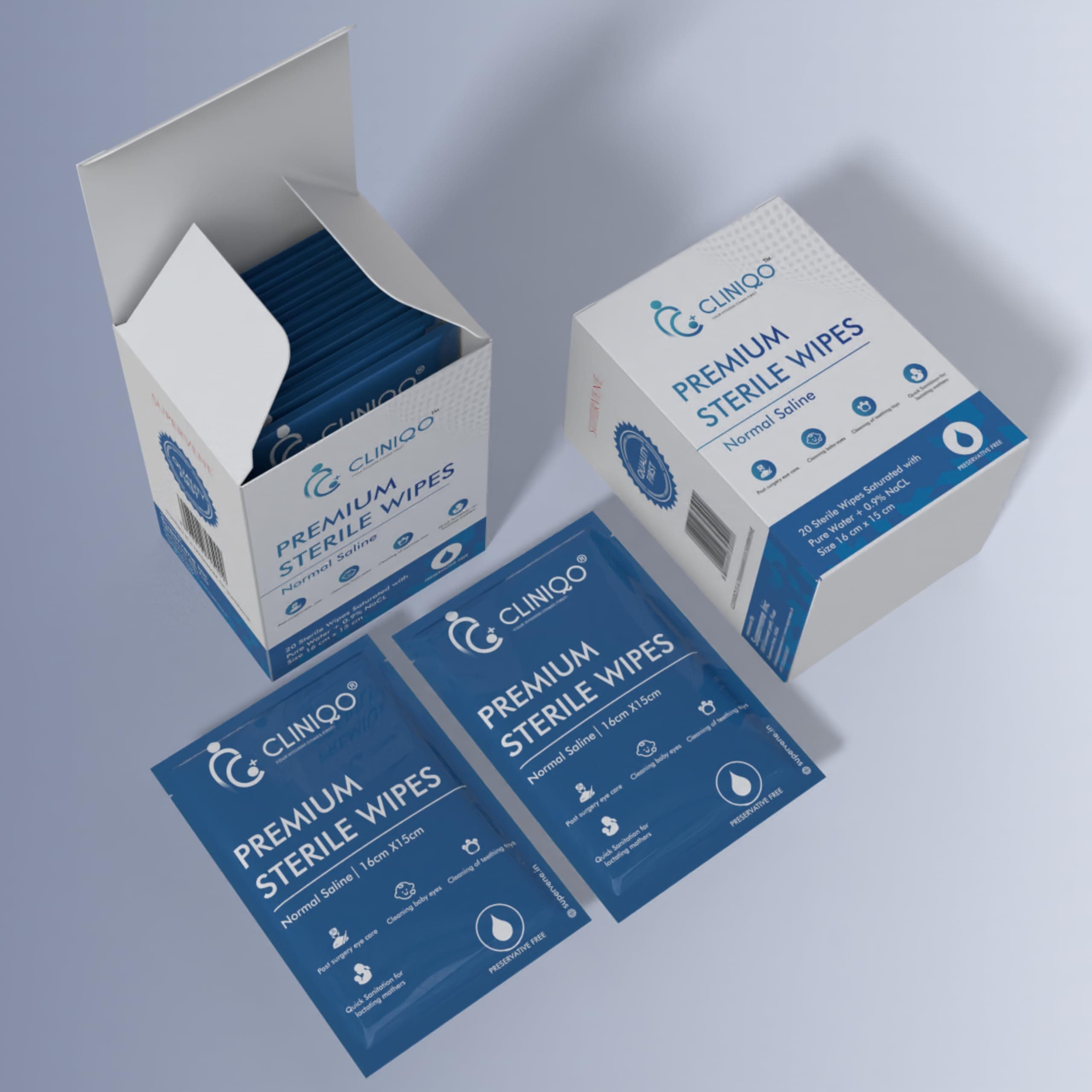 Premium Sterile Wipes, Saline Sanitation for Lactating Mothers, Post-Surgery Eye Care, Cleaning Teething Toys and Cleaning Baby Eyes 16 x 15 cm (Pack of 2)