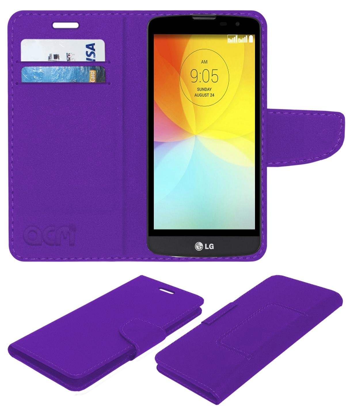 ACM Mobile Leather Flip Flap Wallet Case Compatible with Lg L Bello D335 Mobile Cover Purple