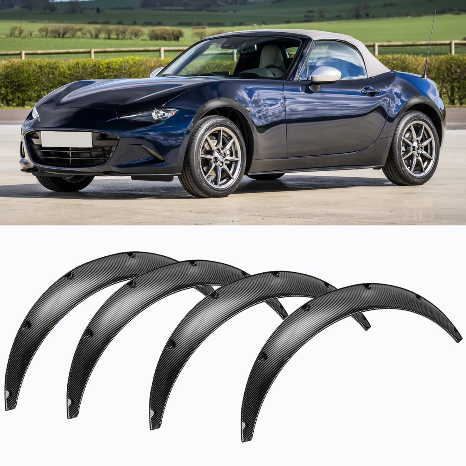 Universal Fender Flares 4PCS Car Fender Body Kit Flexible Wheel Arches Edge Trim Protector PP Material Fender Flares Fits for Mazda MX5,Audi A4 S4(89cm-Carbon fiber pattern)
