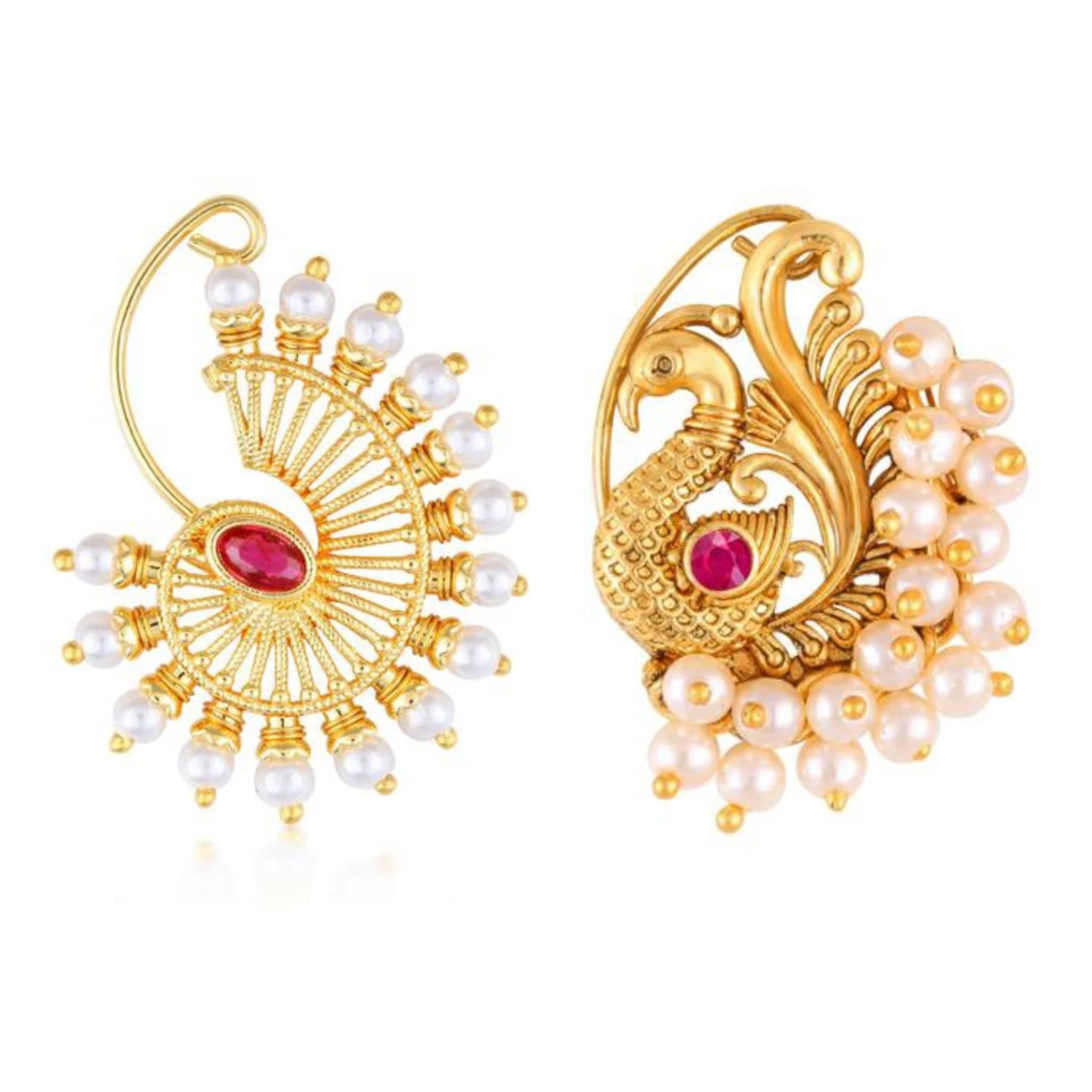 Vighnaharta Gold Plated with Pearl Nose for for women for women[VFJ1070-1134NTH-Press-Red]