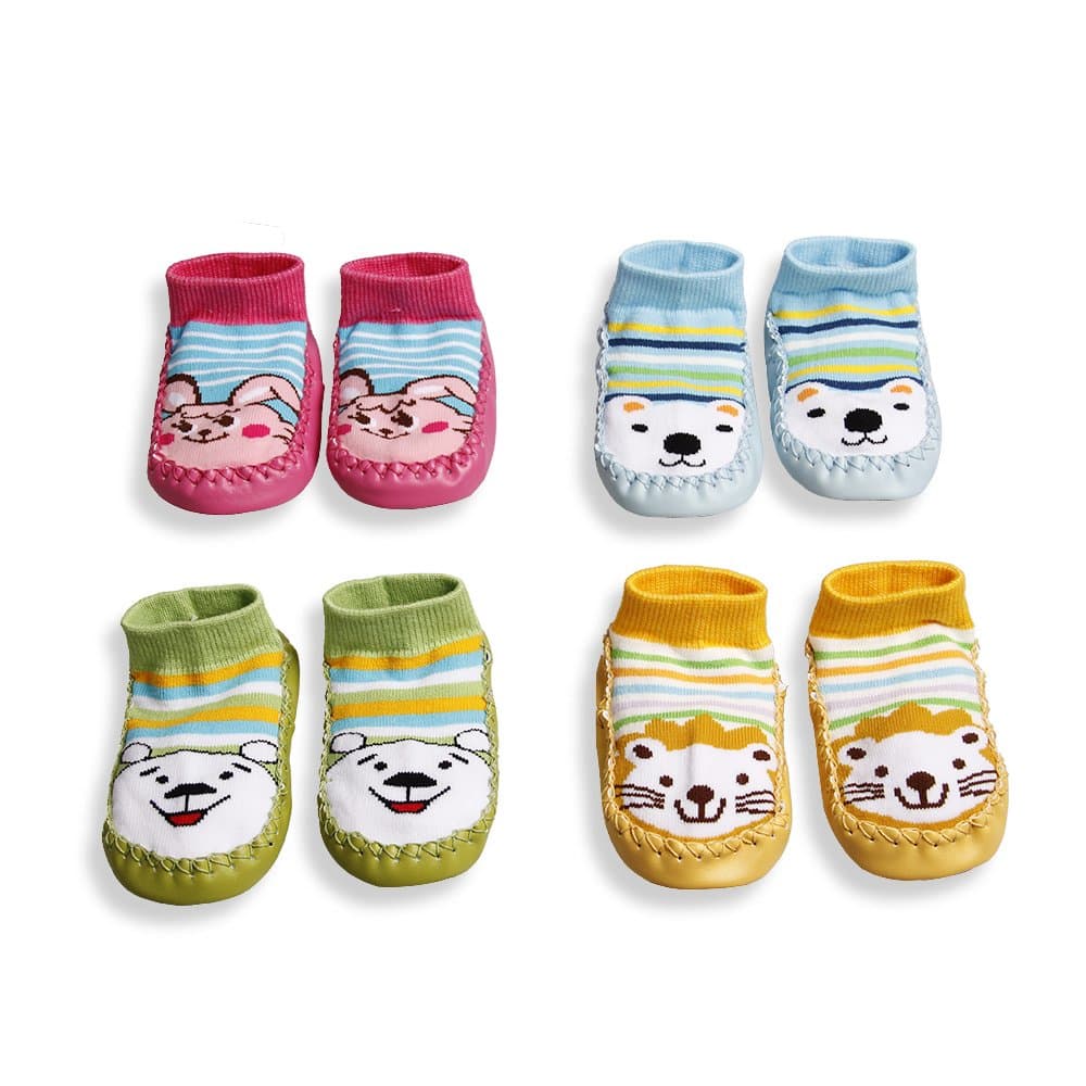 Titigo 4 Pairs Baby Slipper Socks - Anti-slip Toddler Non-skid Soft Cotton Socks