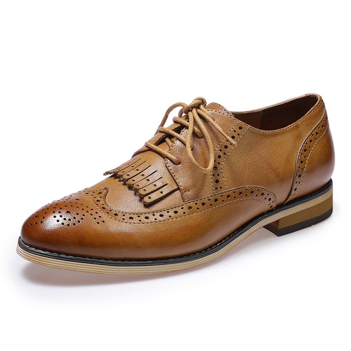 Mona flying Women's Handcrafted Wingtip Oxfords Brogue Vintage Lace up Leather Shoes for Ladies