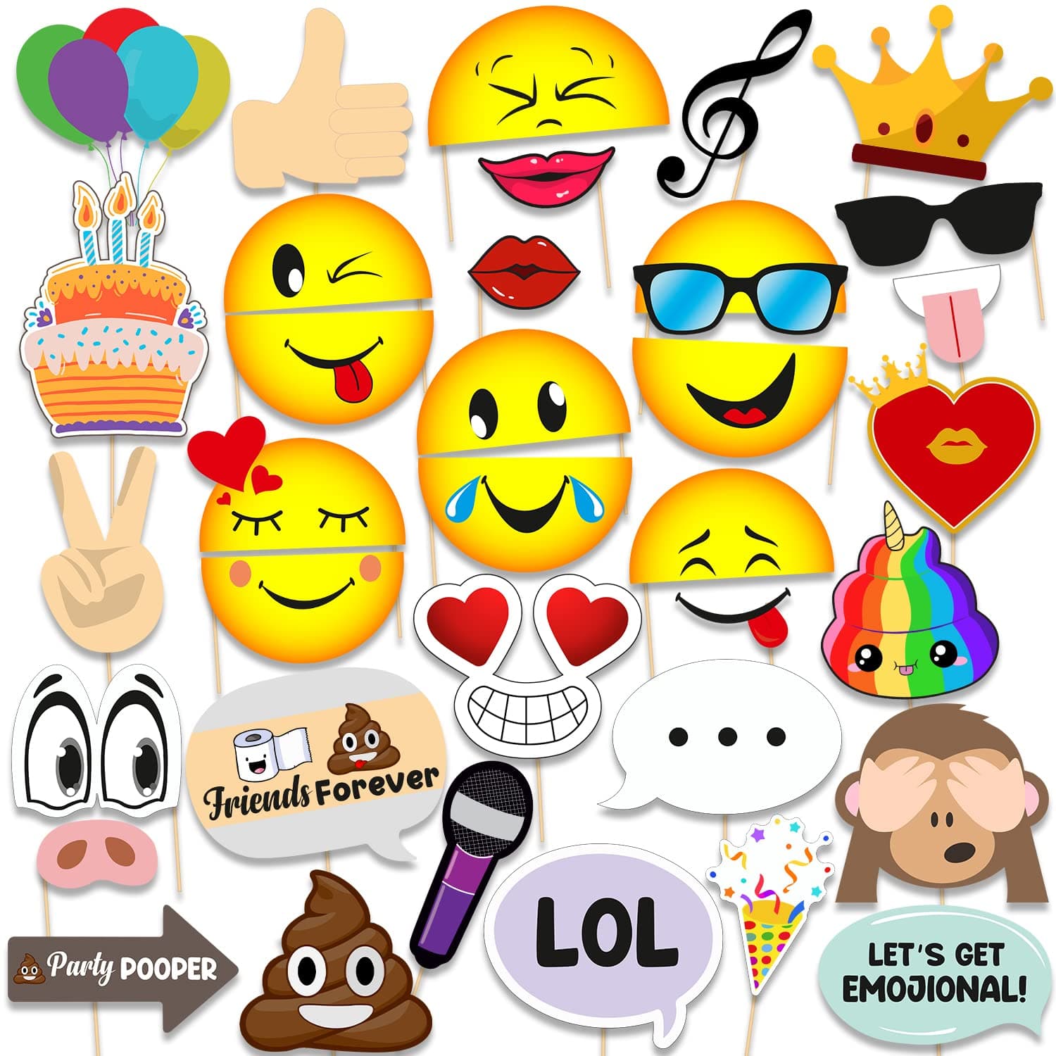 Party Propz Birthday Photo Booth Props - 35Pcs Birthday Props for Girls & Boys/Emoji Party Props for Birthday Celebration Kit/Birthday Props for Boys/Photo Booth Props for Birthday/Mask Eyeglass