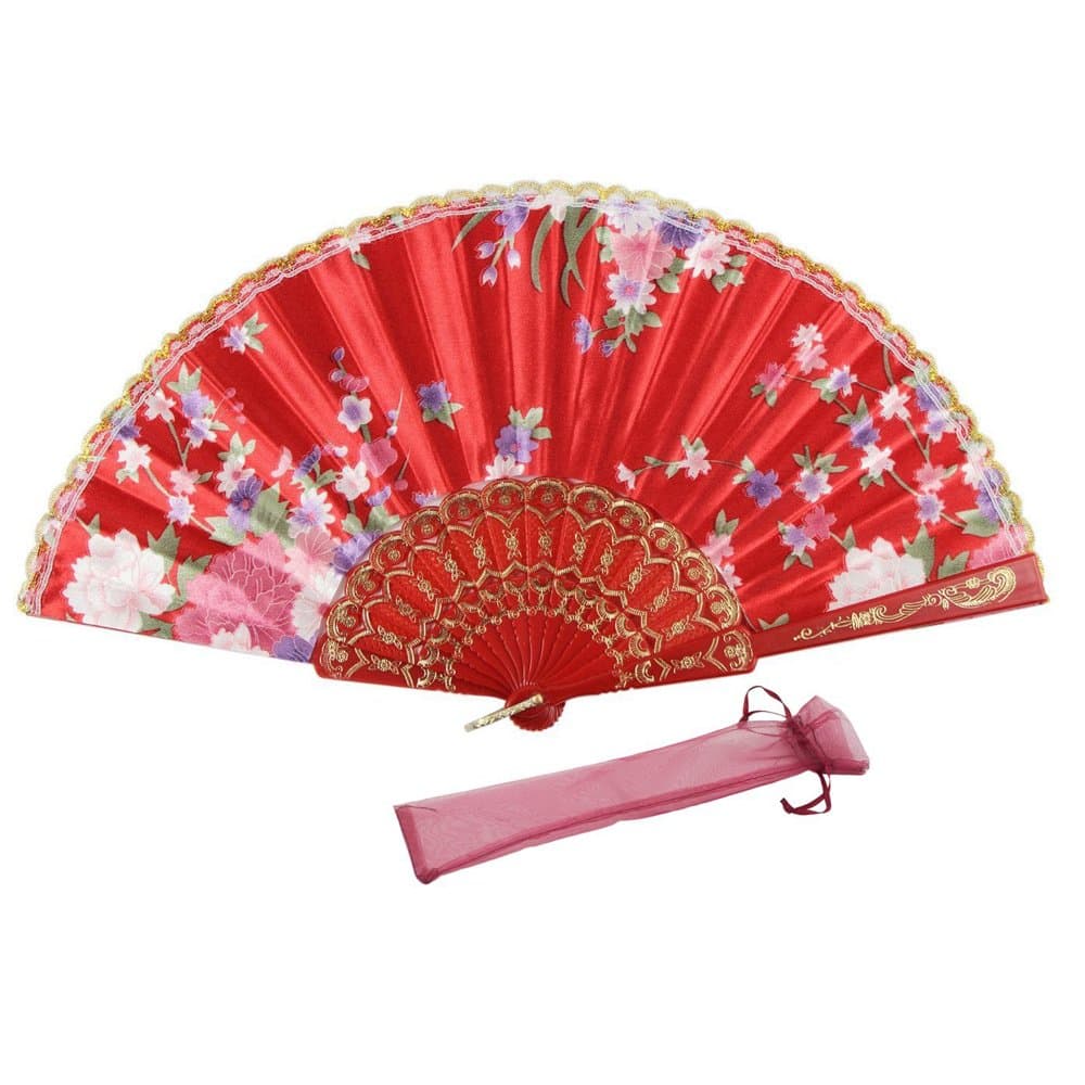 Jsswb Chinese Traditional Luxury Flower Paiting Collection Plastic Hand Fans (Red)