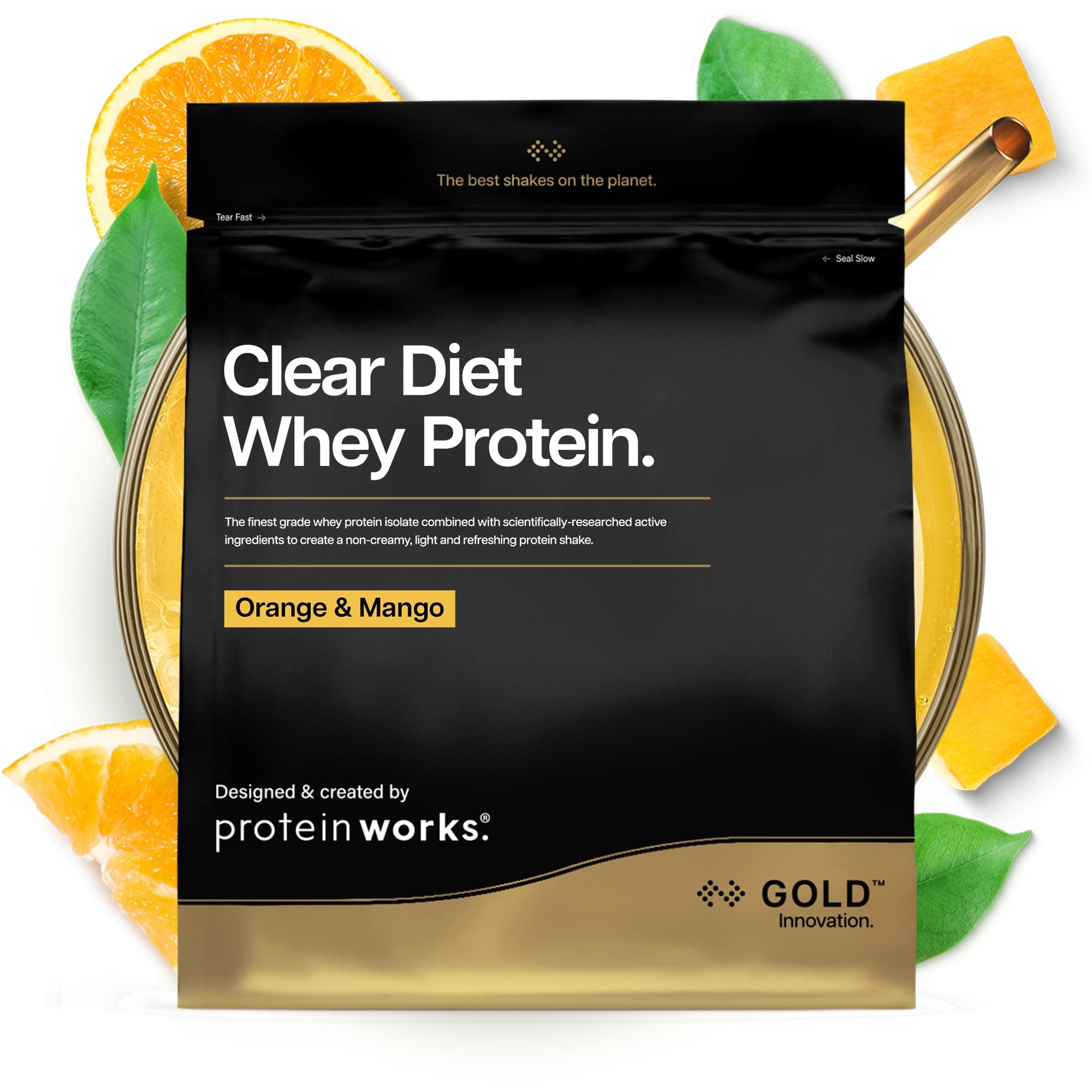 Protein Works | Clear Diet Whey Protein - Gold Innovation, Whey Protein Isolate Powder, Refreshing High Protein Drink, Orange & Mango, 20 Servings, 500g
