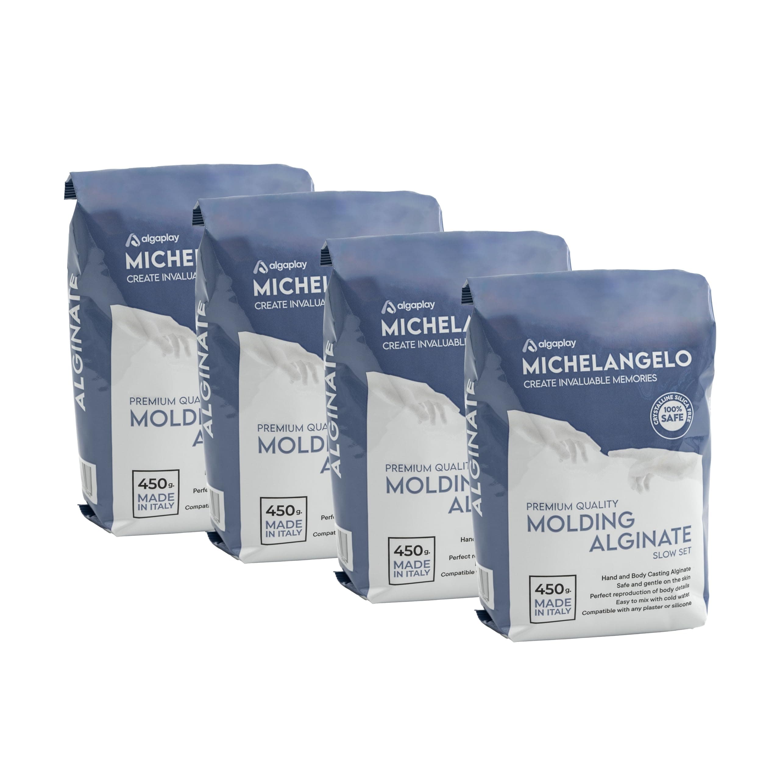 Michelangelo Moulding Alginate Slow Setting. Chromatic Alginate for High Precision Fingerprints, Perfect for Making Hand or Body casts. Made in Italy. (4 Envelopes)