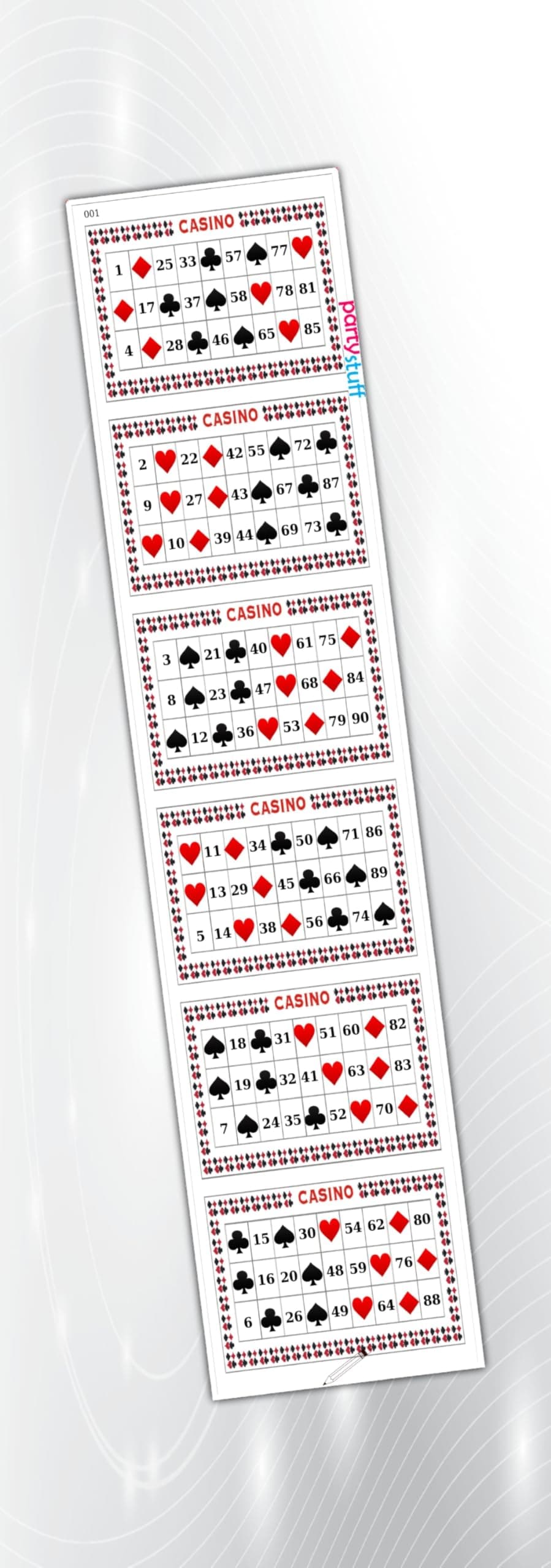 PartyStuff Casino Classic Theme Tambola Housie Tickets Hexa Kukuba Kitty Games (18 Cards)