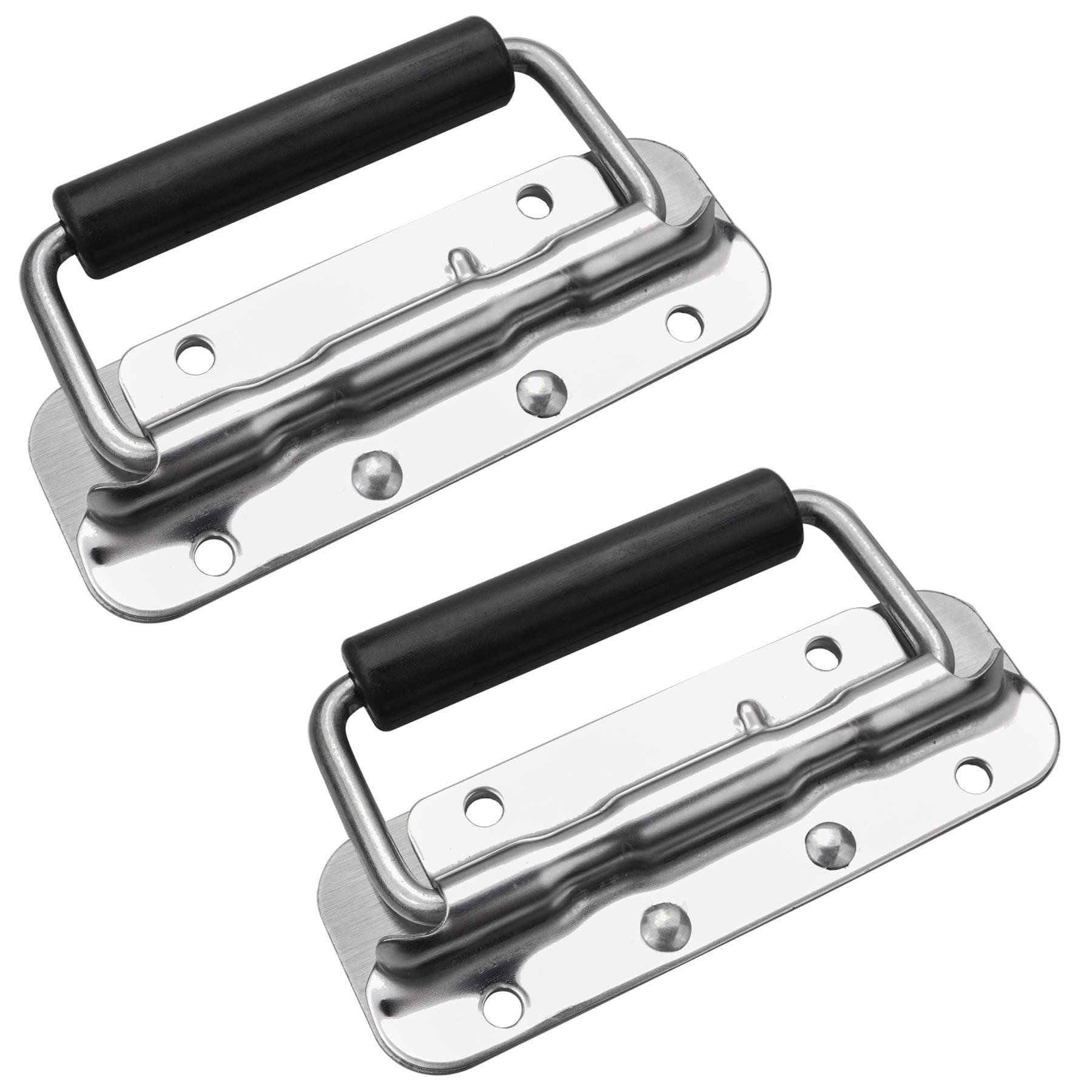 2Pcs Box Handles Spring Folding Metal Chest Handle, 122x41mm Stainless Steel Spring Loaded Flight Case Handle for Toolbox Storage Boxes Luggage Hardware Replacement
