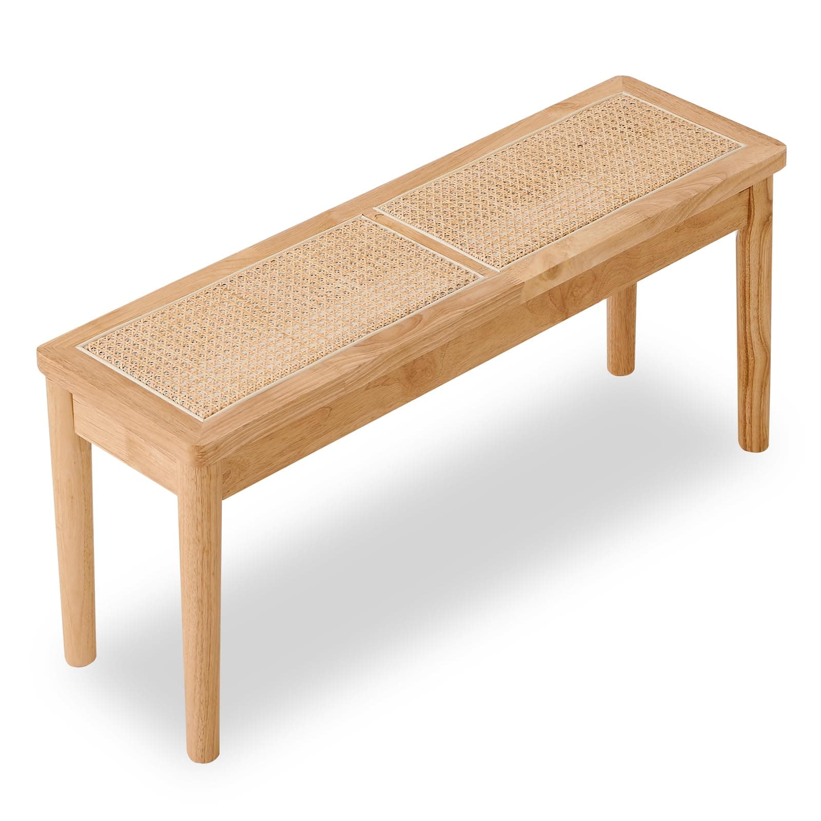 40" Wooden Dining Bench with Hand Woven Rattan Seat,Solid Wood Bench for Entryway,Living Room,Kitchen and Bedroom（Nature Wood，18" H