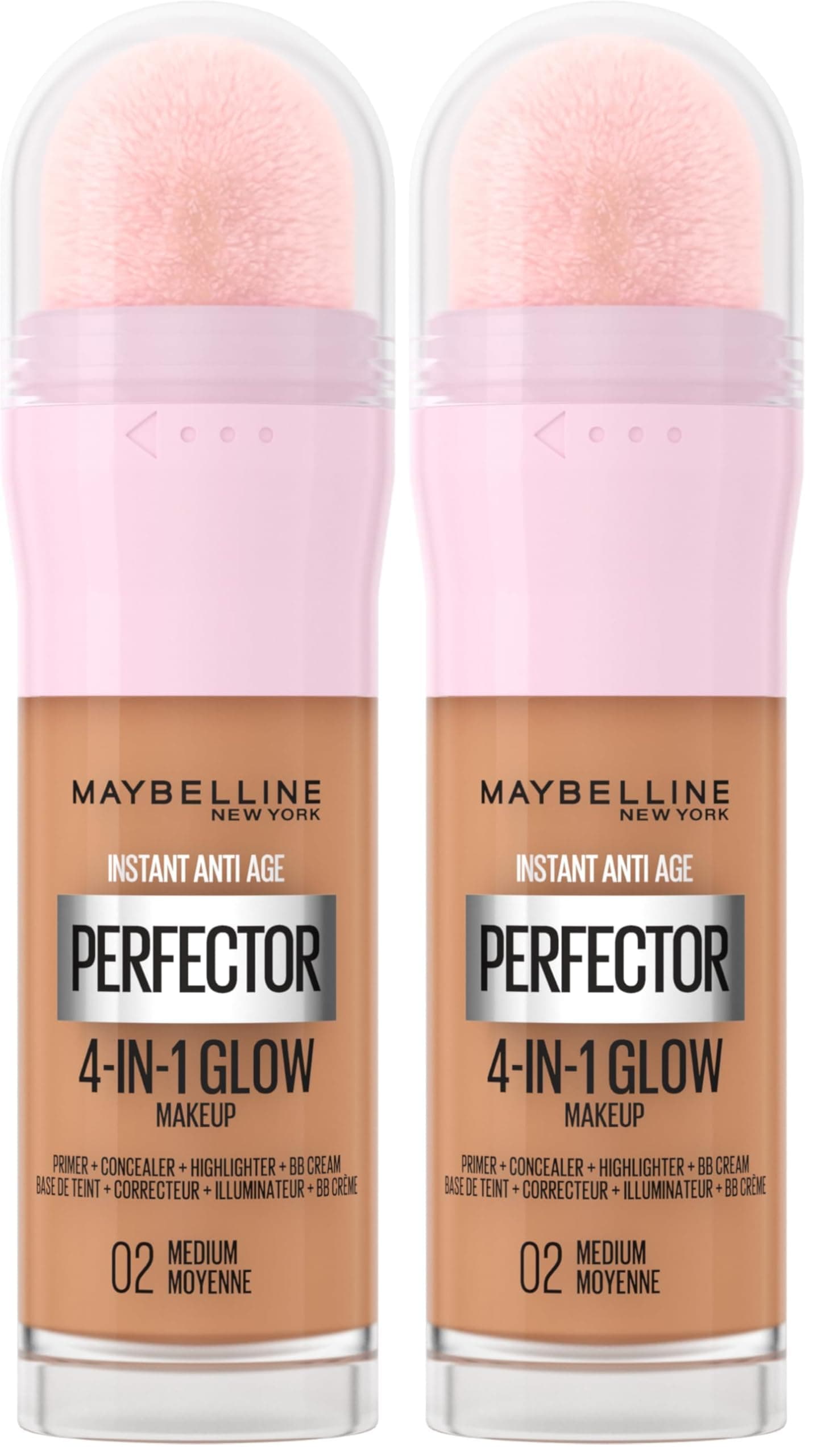 New York Instant Anti Age Rewind Perfector, 4-In-1 Glow Primer, Concealer, Highlighter, Self-Adjusting Shades, Evens Skin Tone with a Glow Finish, Shade: 02 Medium (Pack of 2)