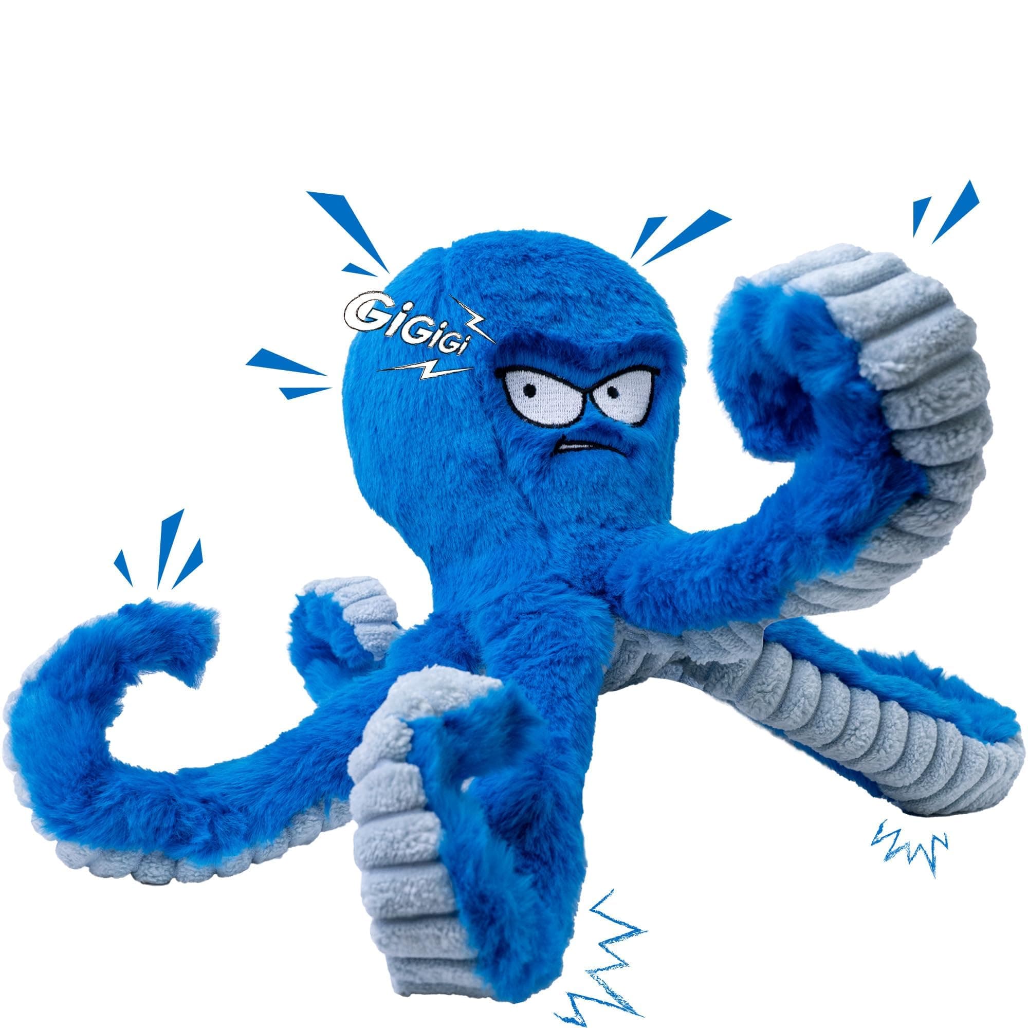 LEGEND SANDY Tough Dog Toys, Stuffed Chew Large Dog Toys to Keep Them Busy, Interactive Squeaky Tug of War Doggie Toy, Crinkle Blue Octopus