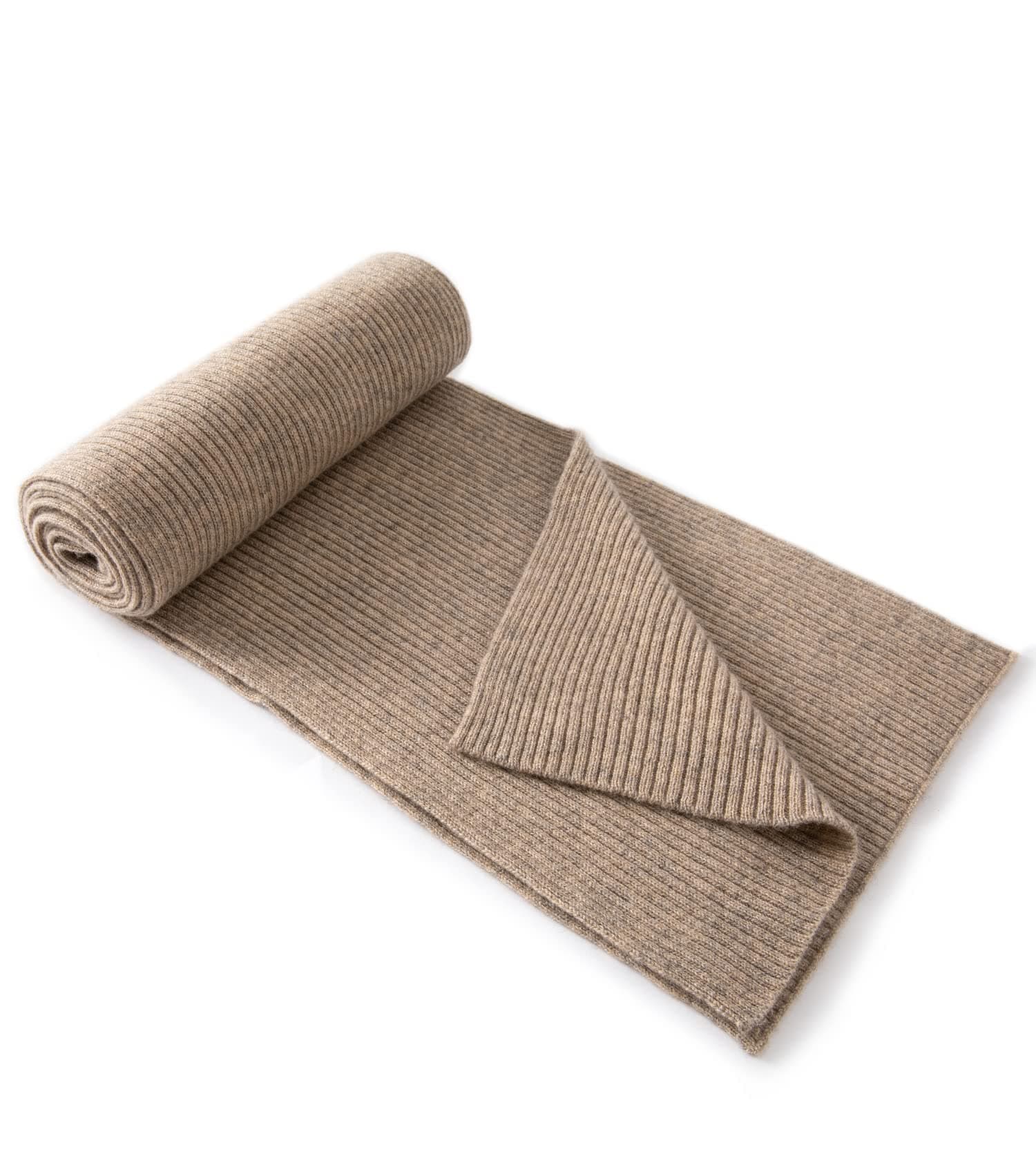 Cashmere Wool Scarf, Ultra Soft Classic Ribbed Solid Color Winter Scarf for Men and Women with Gift Box