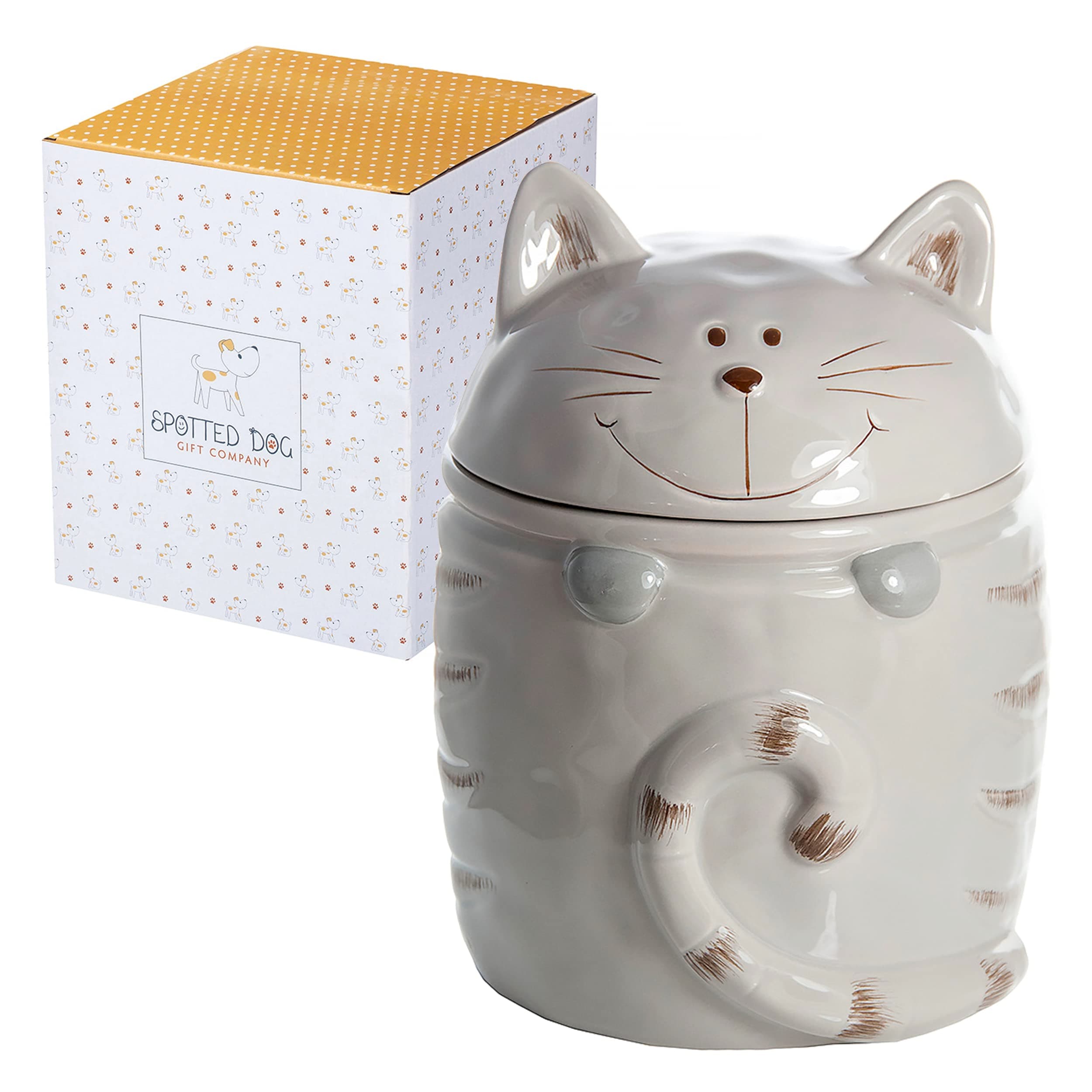 SPOTTED DOG GIFT COMPANY Biscuit Barrel Ceramic Cookie Jar with Lid | Large Novelty Cat Treat Jar & Biscuit Storage | Cute Cats Themed Kitchen Accessories & Decor, Gifts for Cat Lovers Women Men