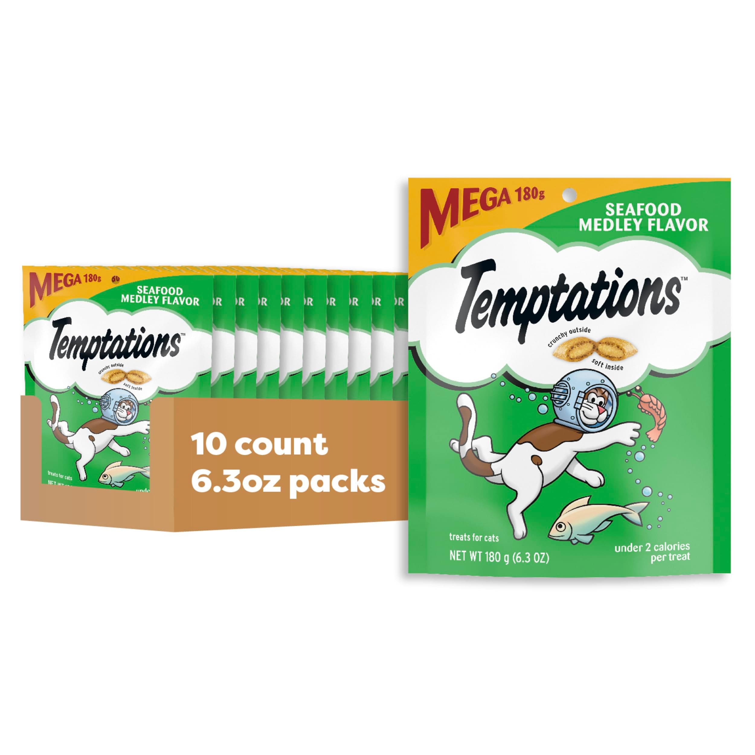 TEMPTATIONS Classic Treats for Cats Seafood Medley Flavor 6.3 Ounces (Pack of 10)