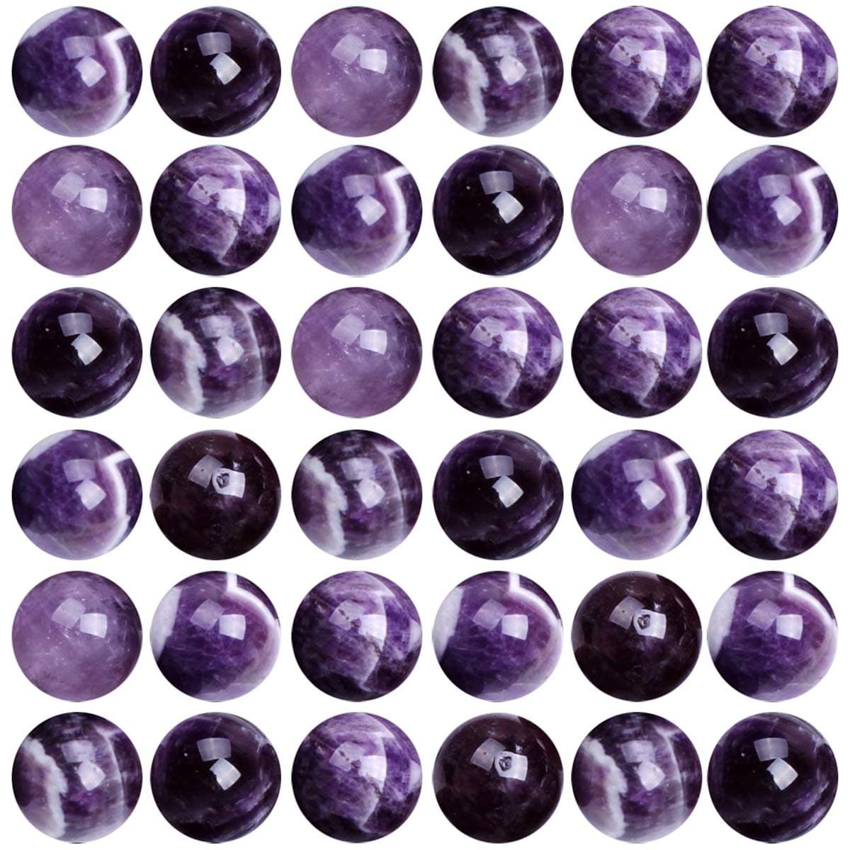 Natural Stone Beads 100pcs Round Genuine Real Stone Beading Loose Gemstones Hole Size 1mm DIY Smooth Bead for Bracelet Necklace Earrings Jewelry Making (Amethyst Purple, 6mm)