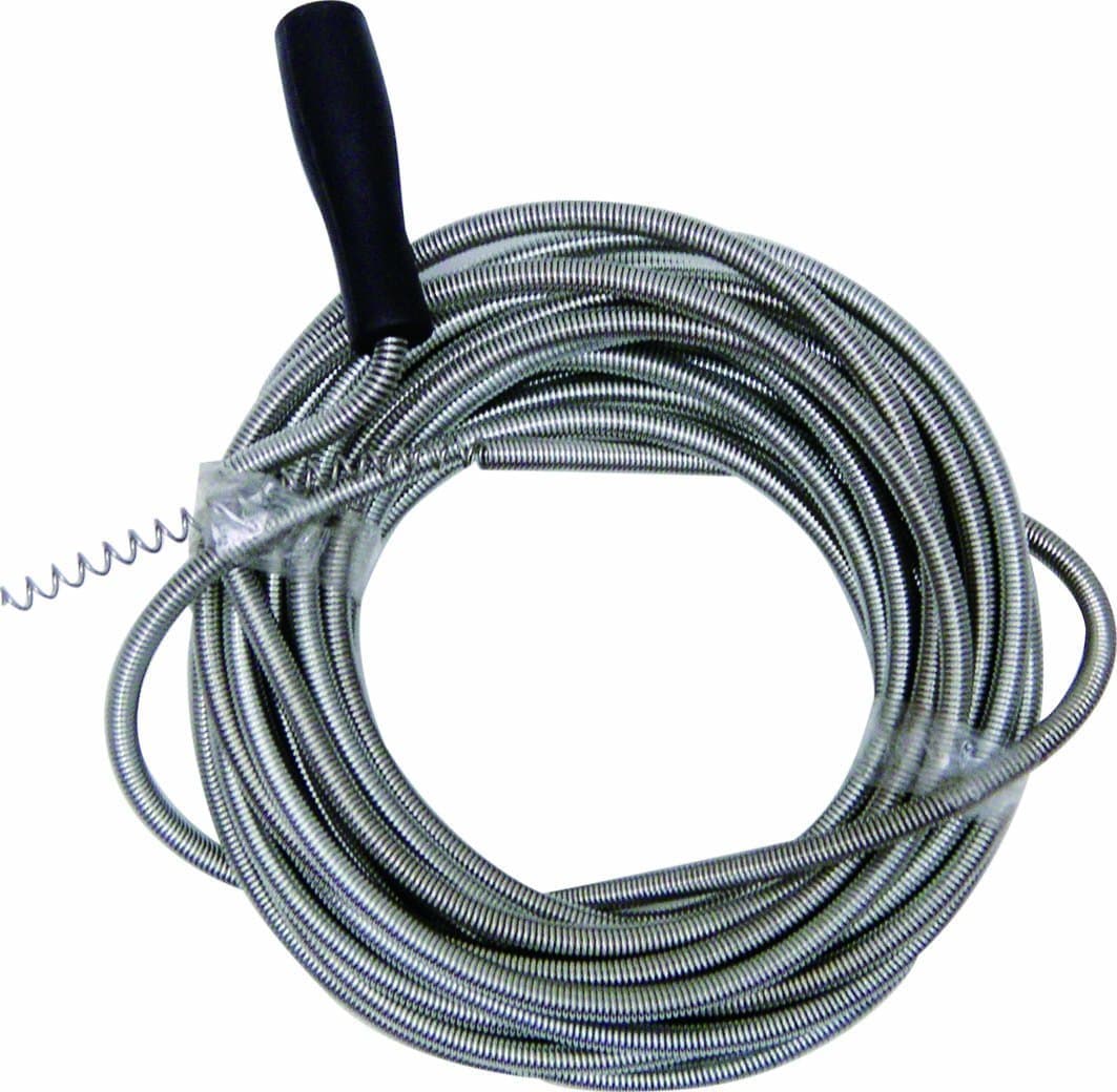 Flexible coil drain cleaner, diameter 5 mm x 3 m, for removing stubborn blockages in drains, includes rotating handle, grey